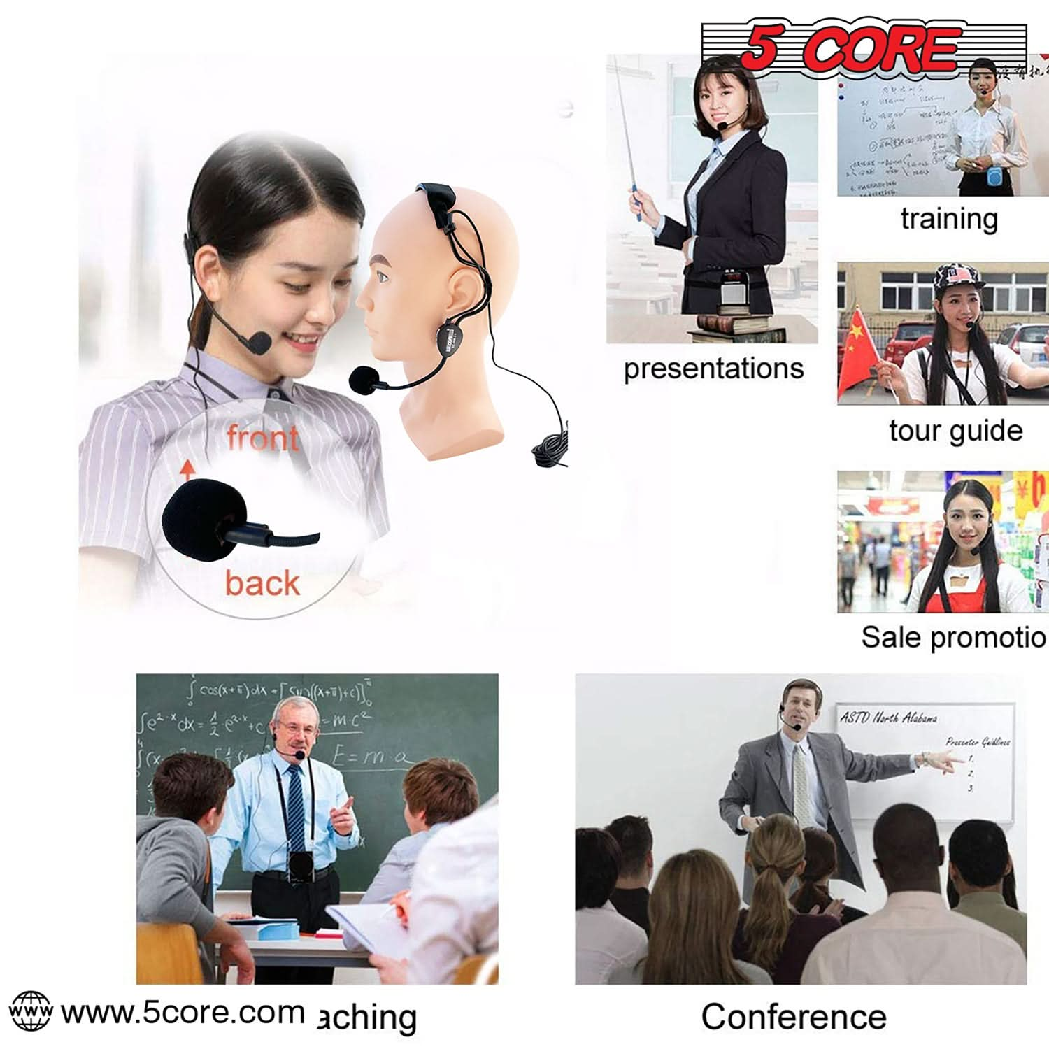 5 Core Headset Microphone Professional Flexible Boom Wired Hands Free Mic 1/4" Connector Jack