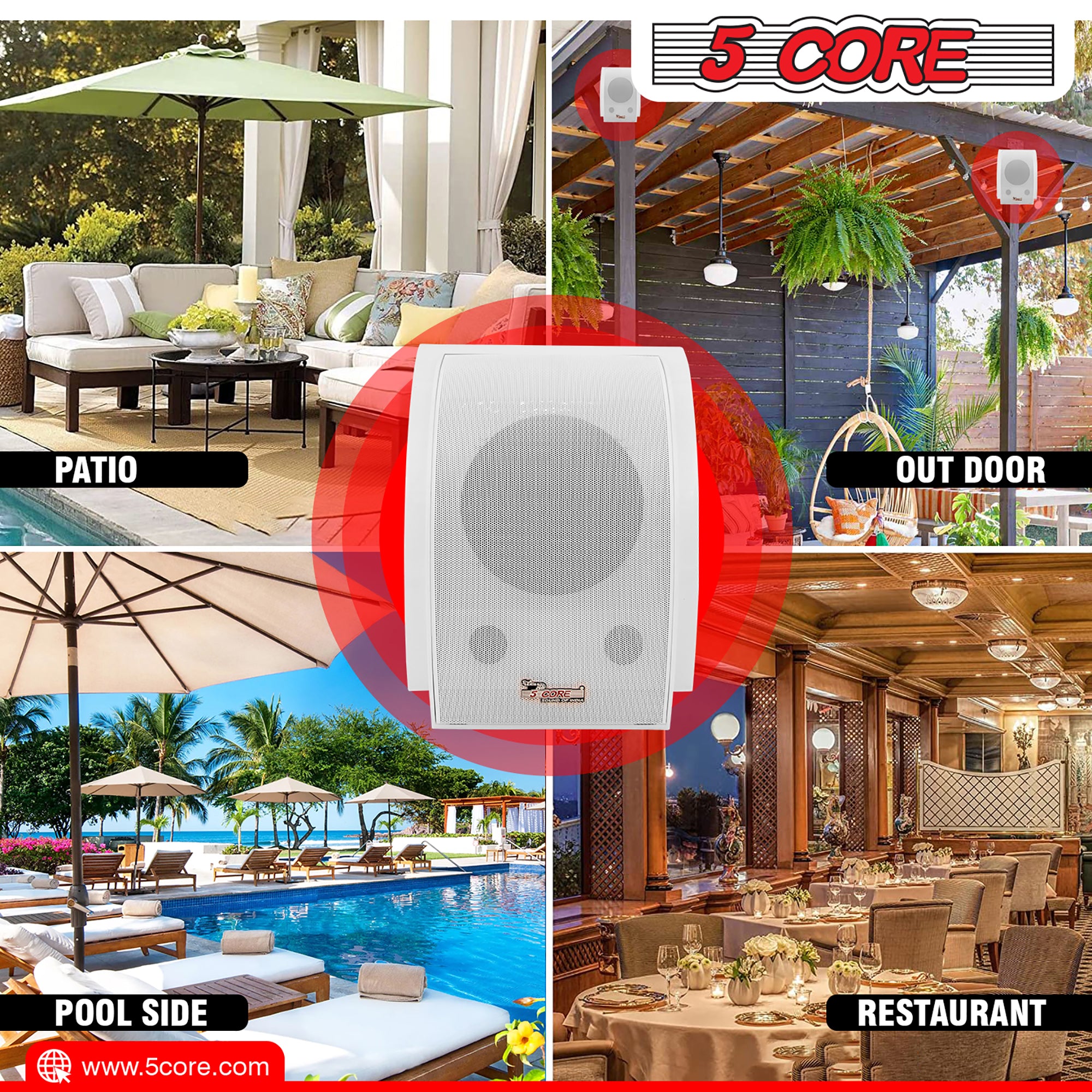 5 Core Wall Speaker 80W Max Power Indoor Outdoor Speakers White High Performance All Weather Wall Mount PA Speaker Wired Entertainment System for Patio Room Garage Restaurant Office - WS-11 6.5 2PCS