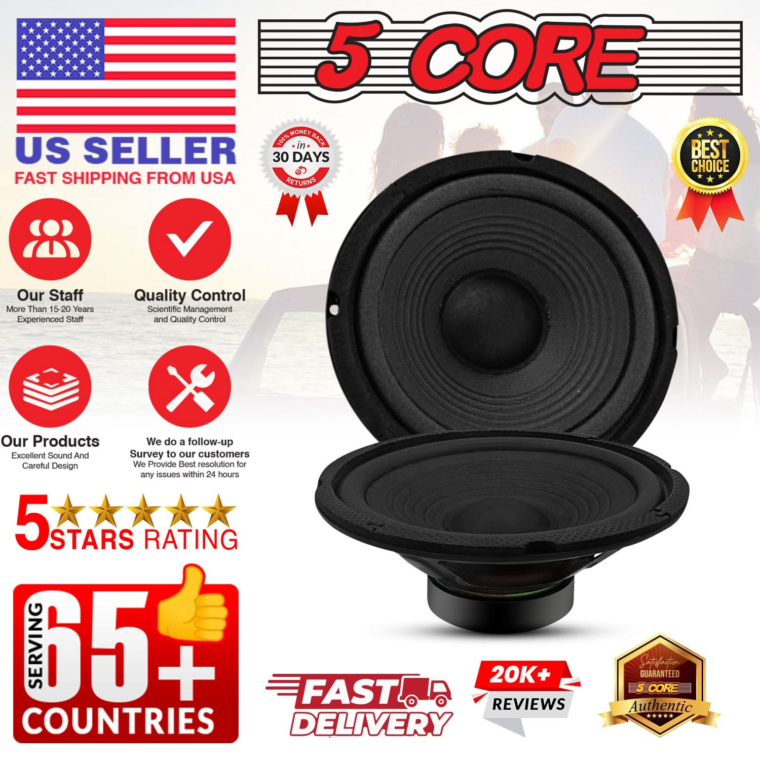 5Core 6 Inch Subwoofer speaker 300 Watt Car Subwoofer 4 Ohm Replacement Sub Woofer 4 PCS