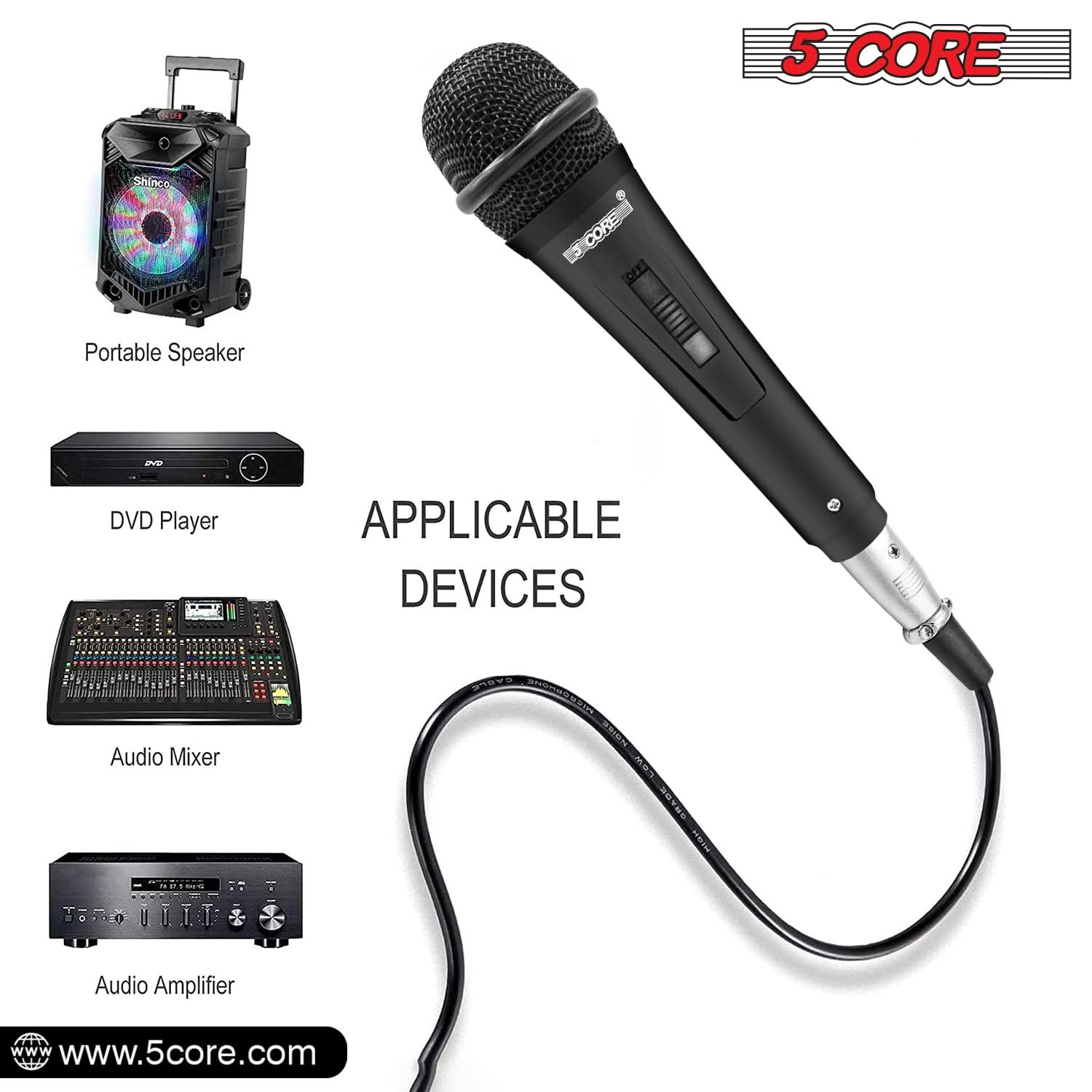 5Core Microphone For Singing Karaoke Mic XLR Dynamic Mic Cardioid Unidirectional Microfono 1/2 Pc