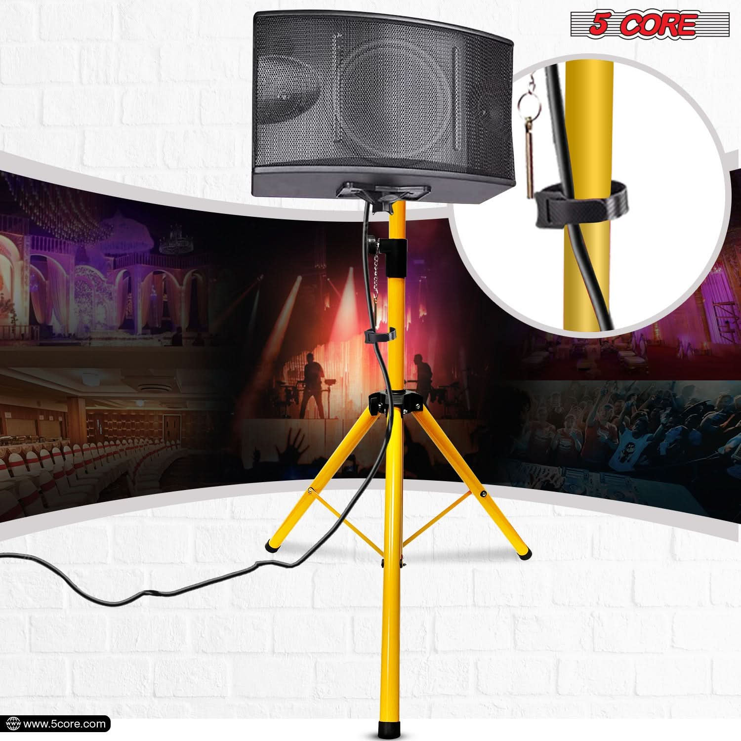 5Core Speaker Stand Tripod Tall Adjustable 72 Inch DJ Pole Mount Studio Monitor Stands Yellow