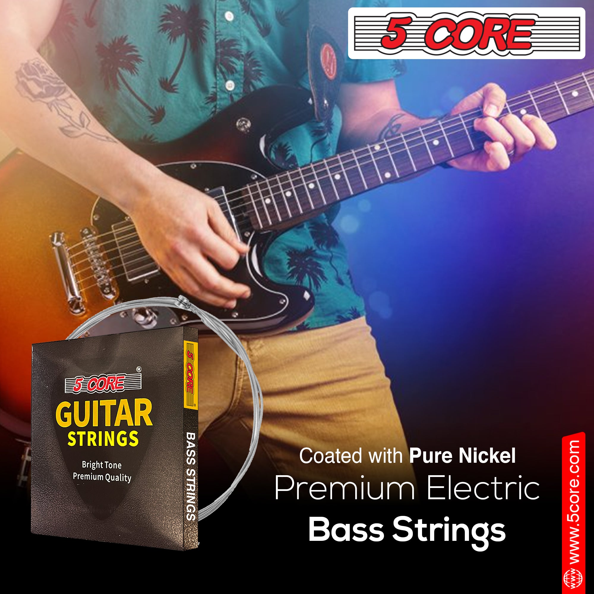 5 Core Bass Guitar Strings • 0.010-.048 Gauge • w Deep Bright Tone for 6 String Electric Guitars