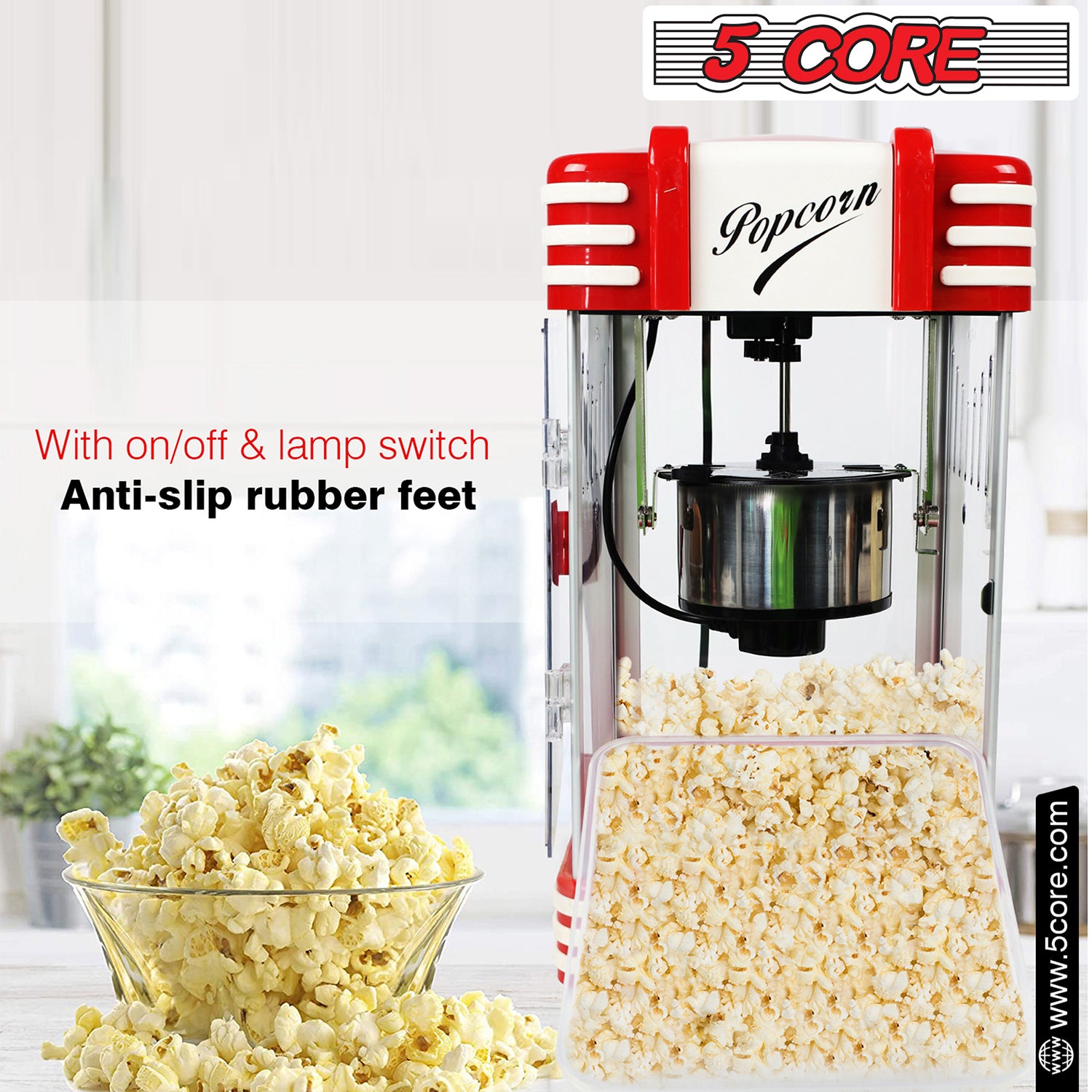 5Core Theater Style PRO Popcorn Machine Electric Hot Oil Popper 4 Oz Kettle 300W