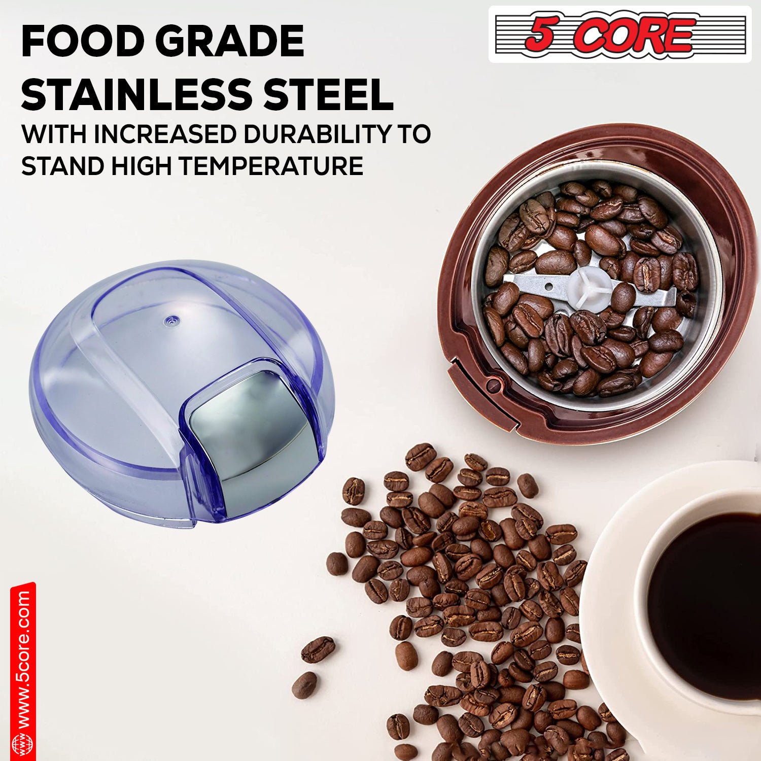 Experience Freshly Ground Beans with 5 Core’s 150W Electric Grinder, Brown Finish