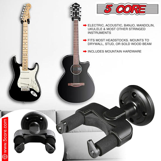 5 Core Adjustable Guitar Wall Mount with Soft Padding - Rotatable Hook Holder