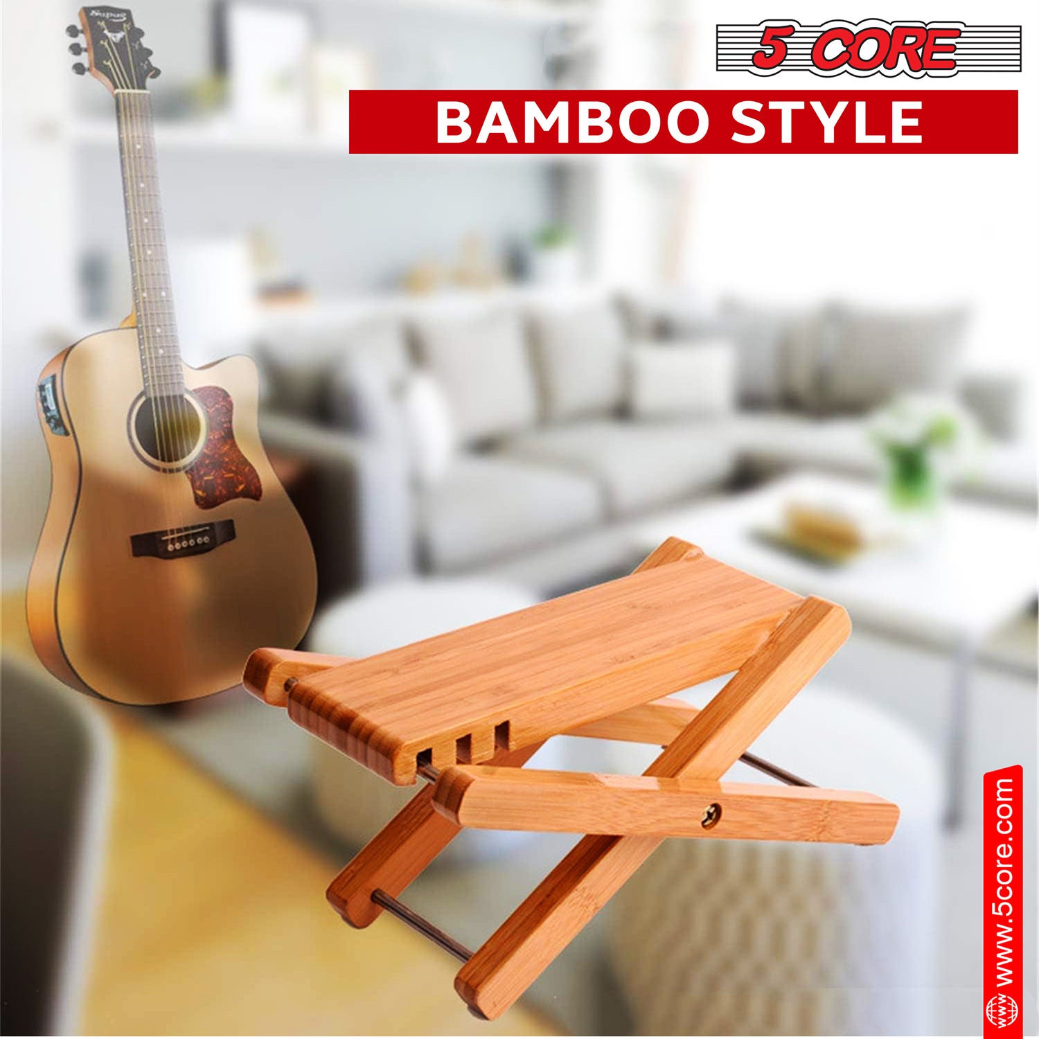 5Core Wooden Guitar Foot Rest Stand 3 Level Adjustable Leg Footrest Sool Stable 1/2 Pc
