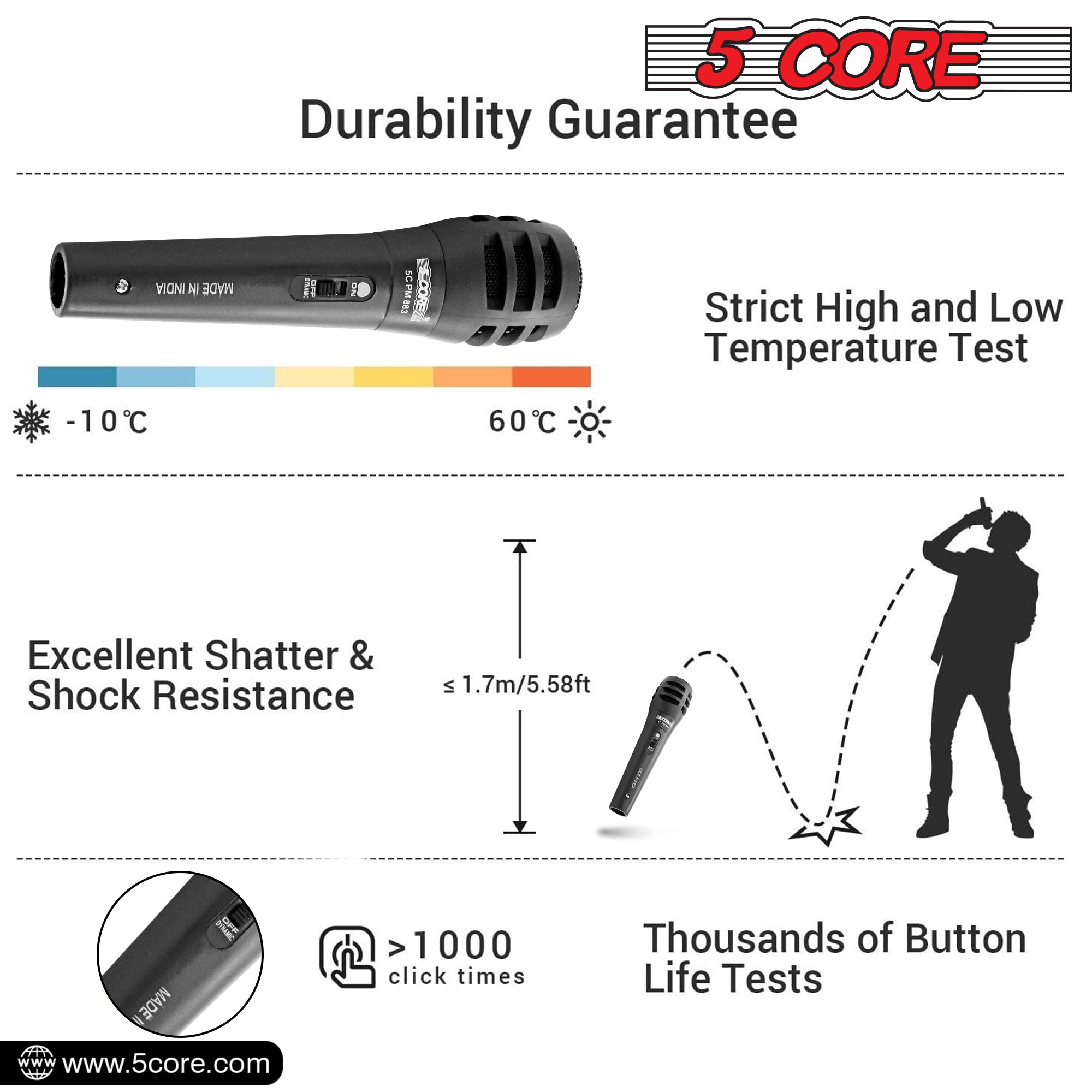 Superior Sound Quality with 5 Core PM-883 Cardioid Dynamic Microphone