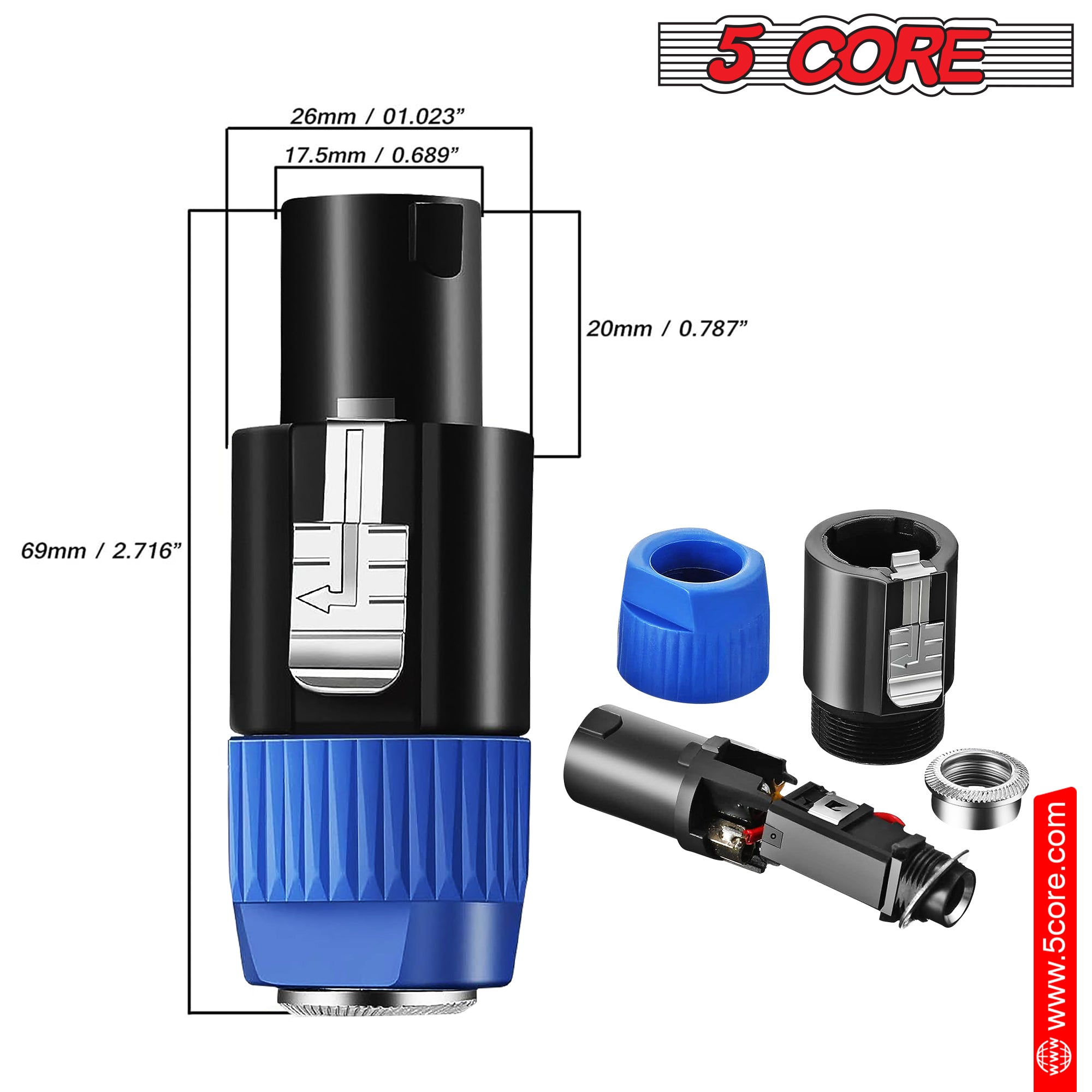5 Core Speakon Audio Jack Male Audio Pin Speaker Adapter Connector Units - speakon 2 pcs