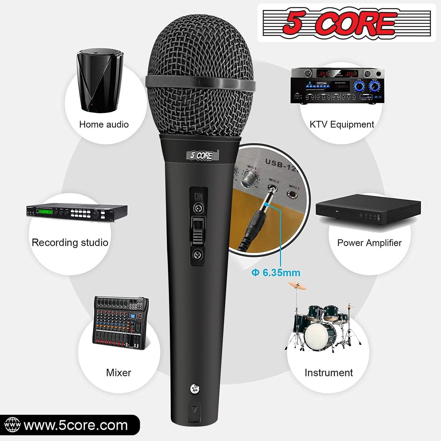 5Core XLR Microphone Dynamic Mic Karaoke Singing Studio Mics Handheld Microfono