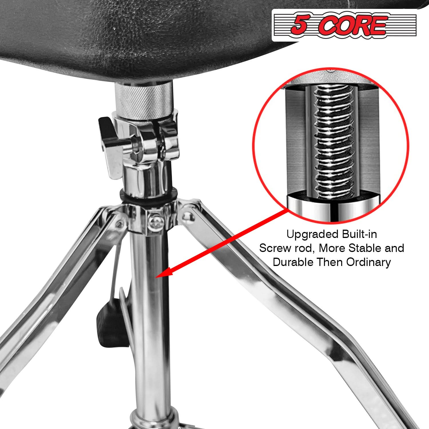 Drum Throne Padded Seat Guitar Stool Adjustable w Backrest -5Core