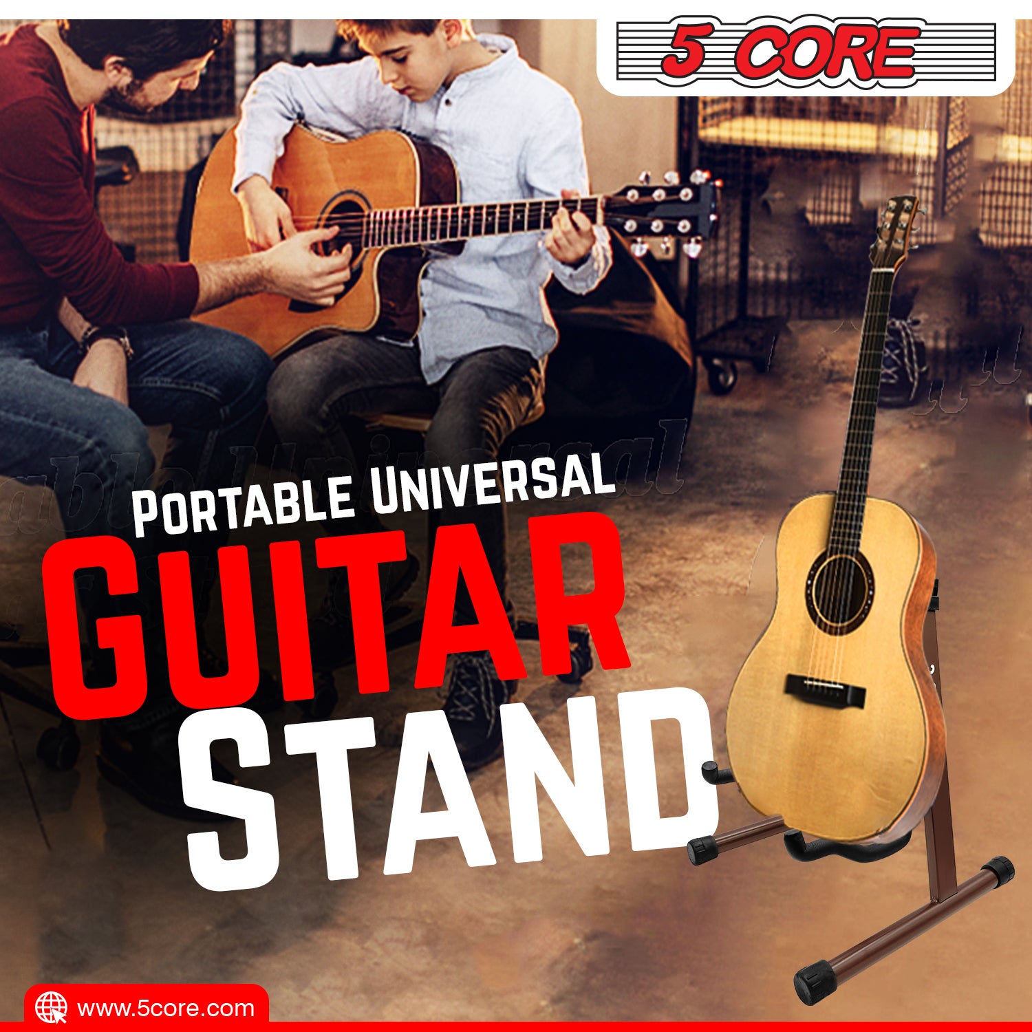 5 Core Guitar Stands Floor • Universal A-frame Folding Guitar Holder • w Secure Lock w Soft Padding