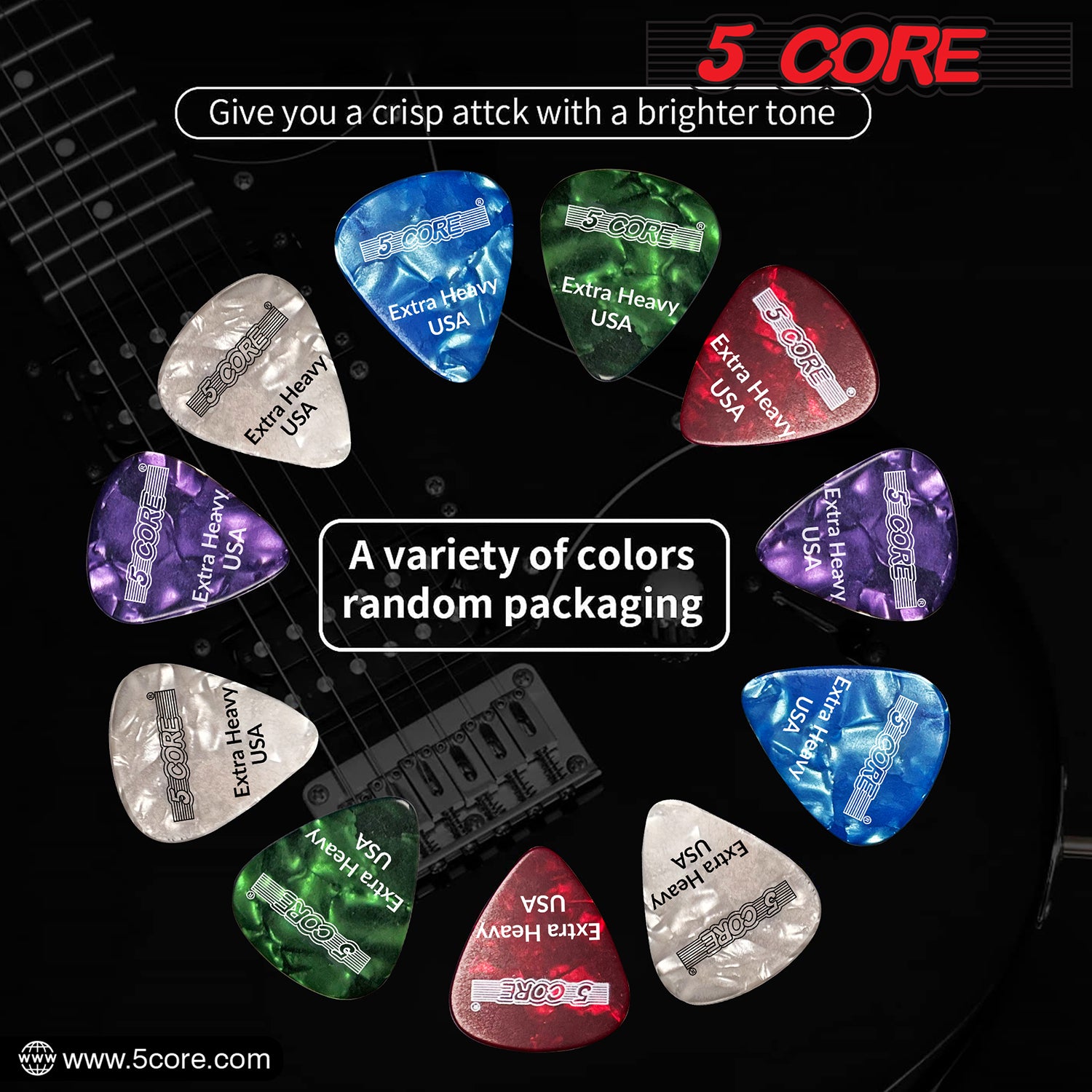 5 Core Celluloid Guitar Picks 12Pack Extra Heavy Gauge Plectrums for Acoustic Electric Bass Guitars