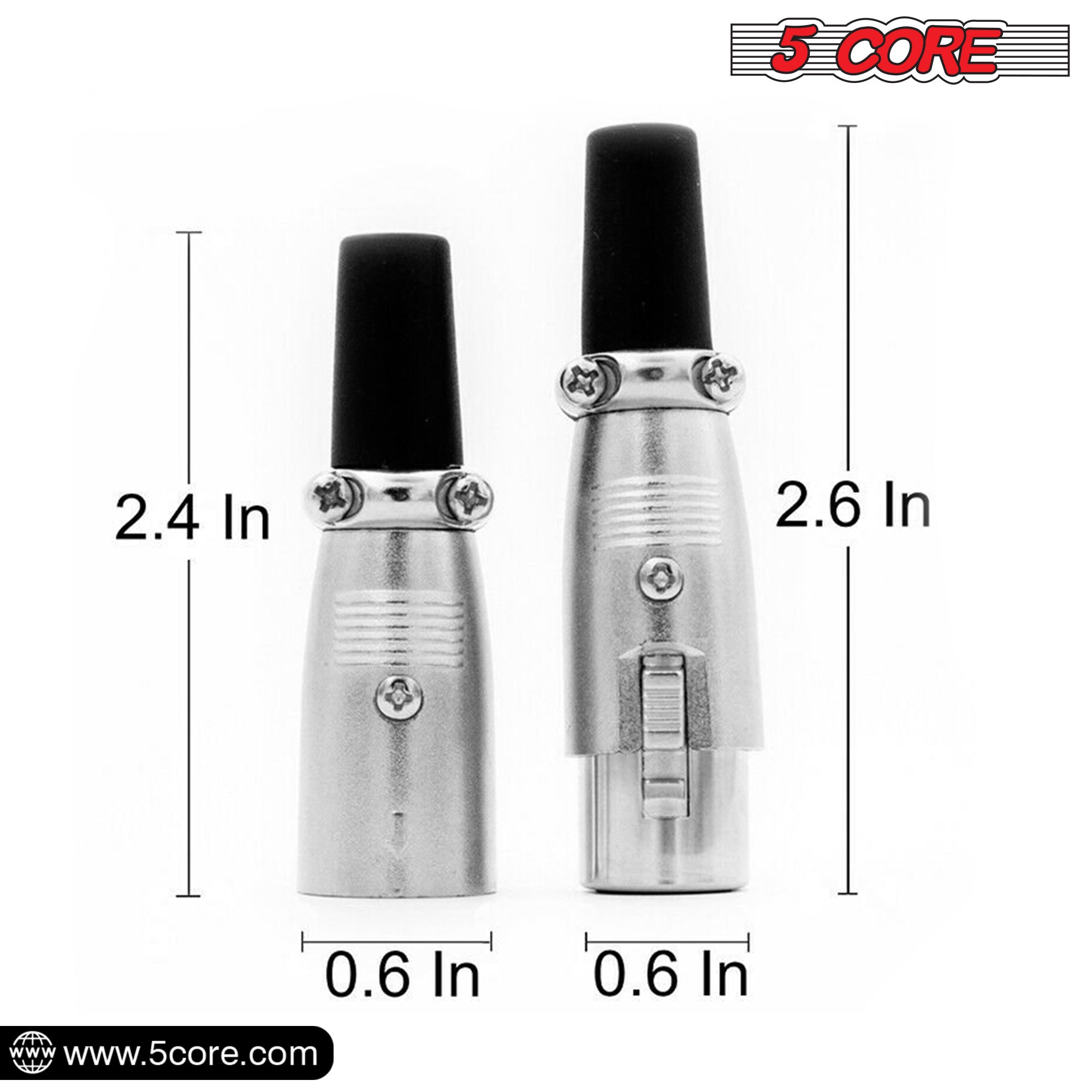 5 Core XLR 3 Pin Female to XLR Male 10Pack • Connector Microphone Line Plug Adapter • w Lock Button