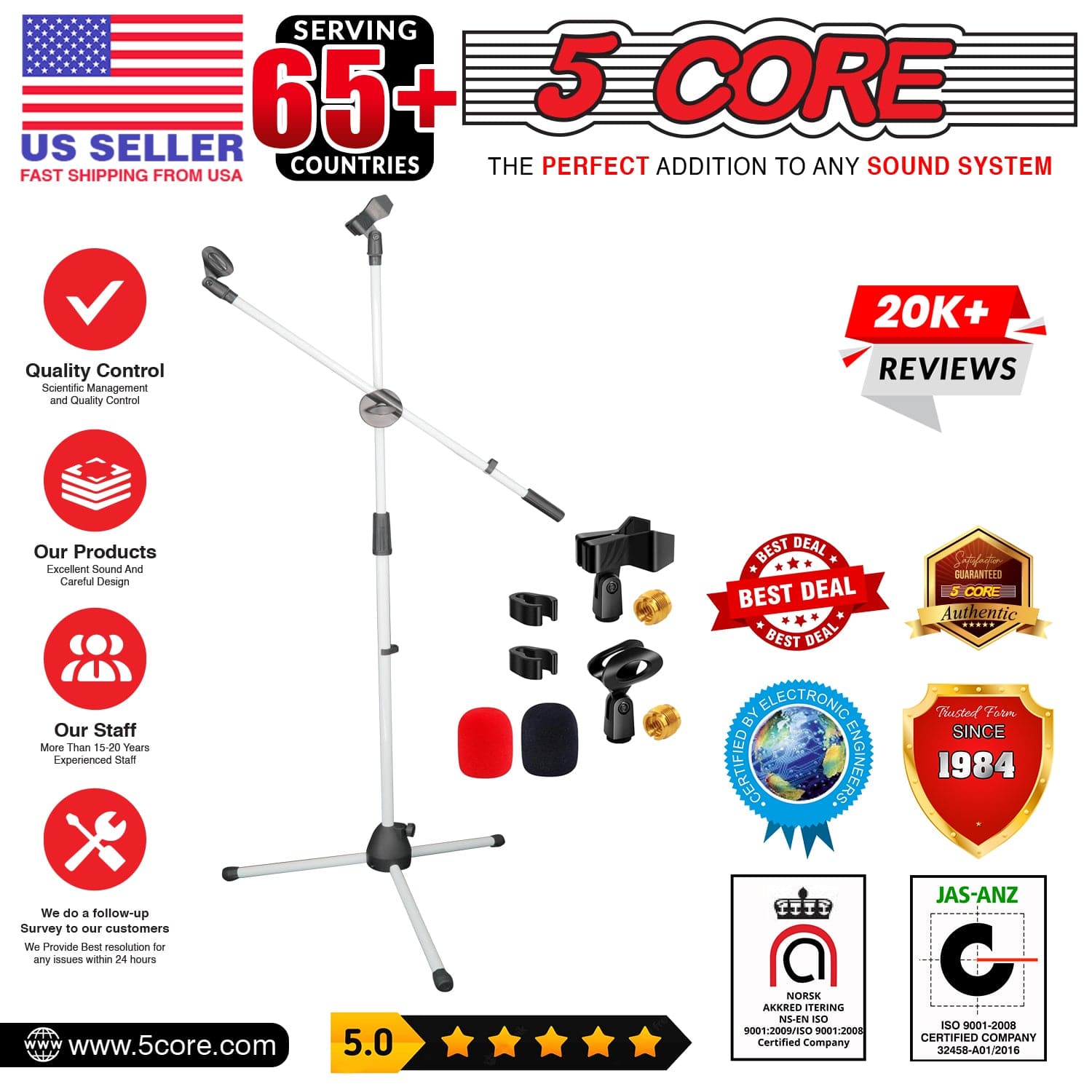 5Core Tripod Mic Stand Adjustable Heavy Duty Floor Holder Microphone Boom Arm