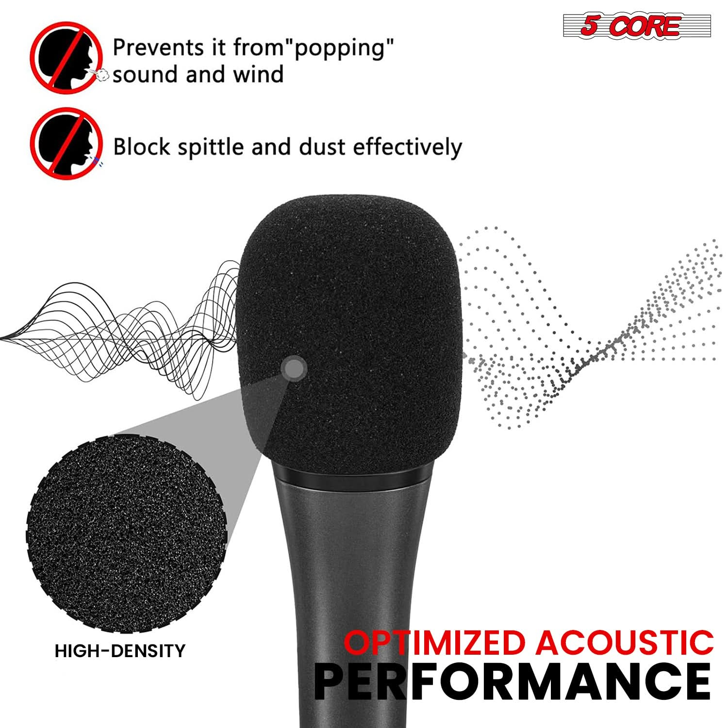 5Core Microphone Cover • Soft Foam Mic Windscreen • Windproof Sponge for Handheld Mic 1/10/25/50 Pc