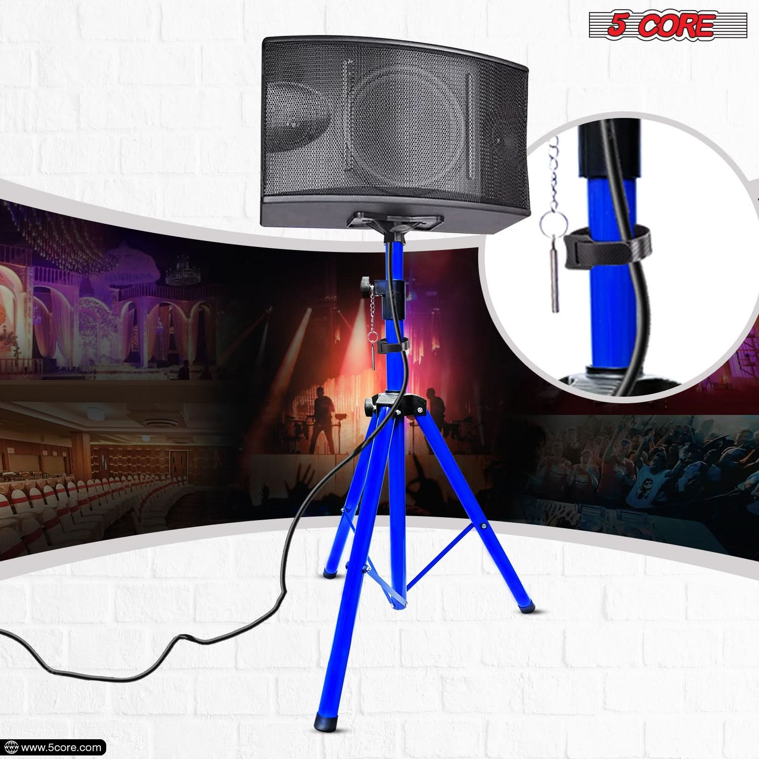 5Core Speaker Stand Tripod Tall Adjustable 72 Inch DJ Pole Mount Studio Monitor Stands BLUE