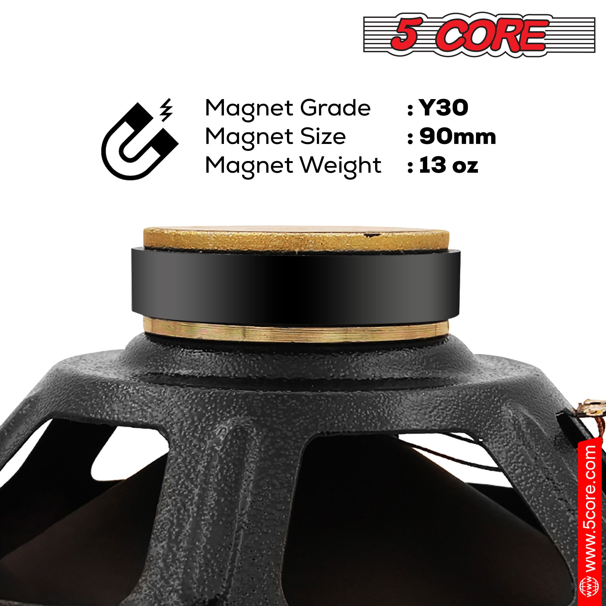 Achieve clear highs and tight lows – Y30 Magnet Grade, 90mm Magnet Size and 13 Oz magnet Weight for improved cone movements.