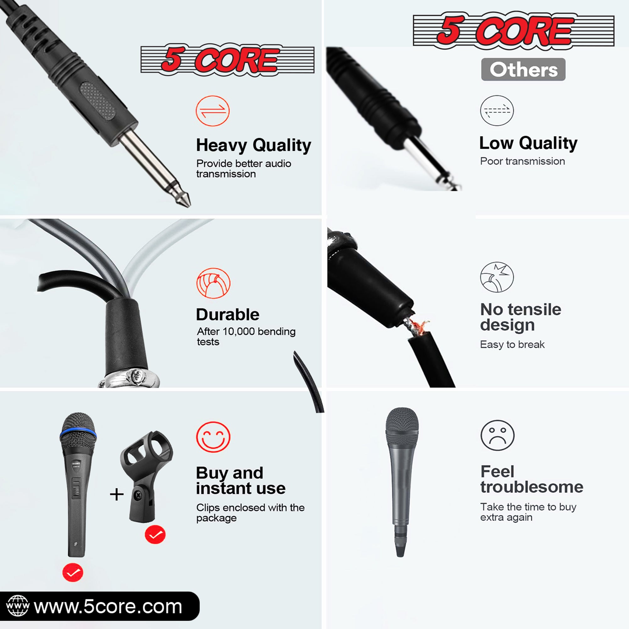 5 Core Microphone Karaoke XLR Wired Mic Professional Studio Microfonos w ON/OFF Switch Pop Filter Dynamic Cardioid Unidirectional Pickup -PM 619