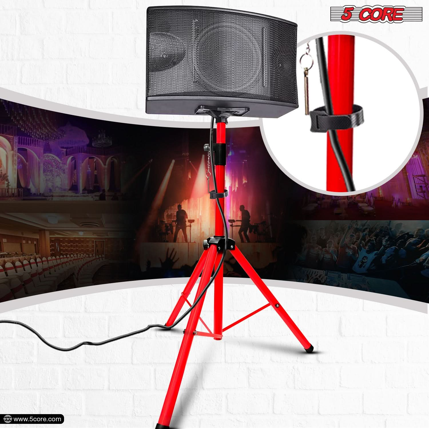 5Core Speaker Stand Tripod Tall Adjustable 72 Inch DJ Pole Mount Studio Monitor Stands RED