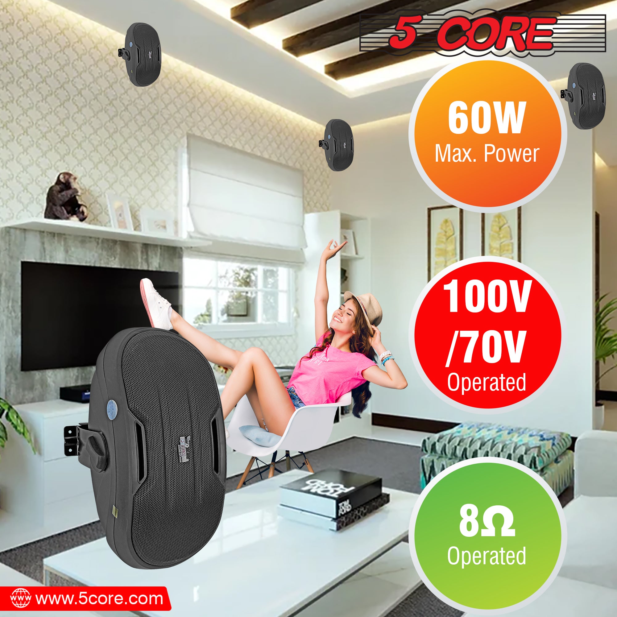 5 Core Wall Speaker System • 100W PMPO Mini Box Ceiling Mount Speakers • Heavy Duty ABS Enclosure