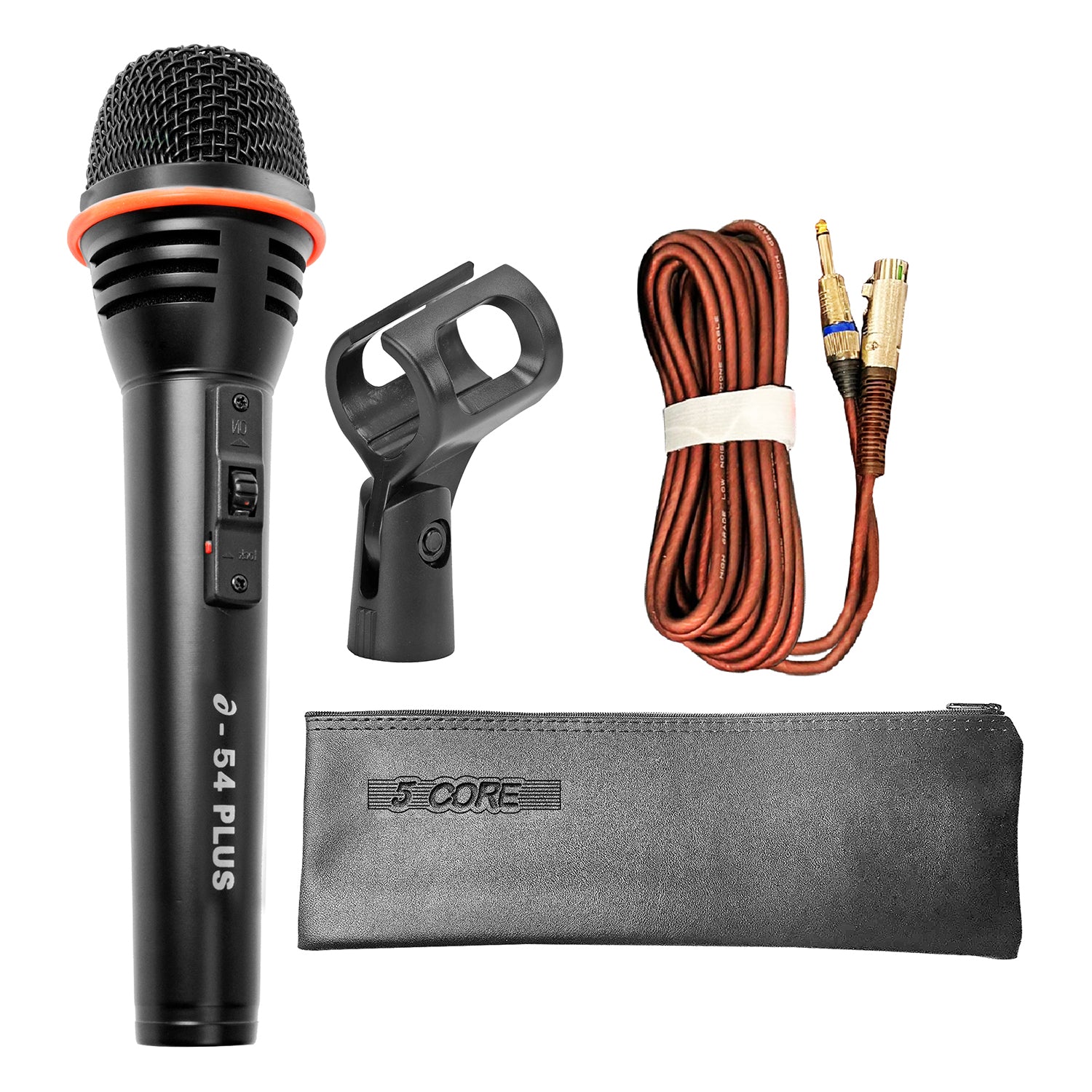 5 Core Microphone 1 Piece Black Dynamic Karaoke XLR Wired Mic Professional Studio Mic w ON/OFF Switch Integrated Pop Filter Cardioid Unidirectional Micrófono for Singing DJ Podcast Speeches Includes Cable Mic Holder Bag - A-54