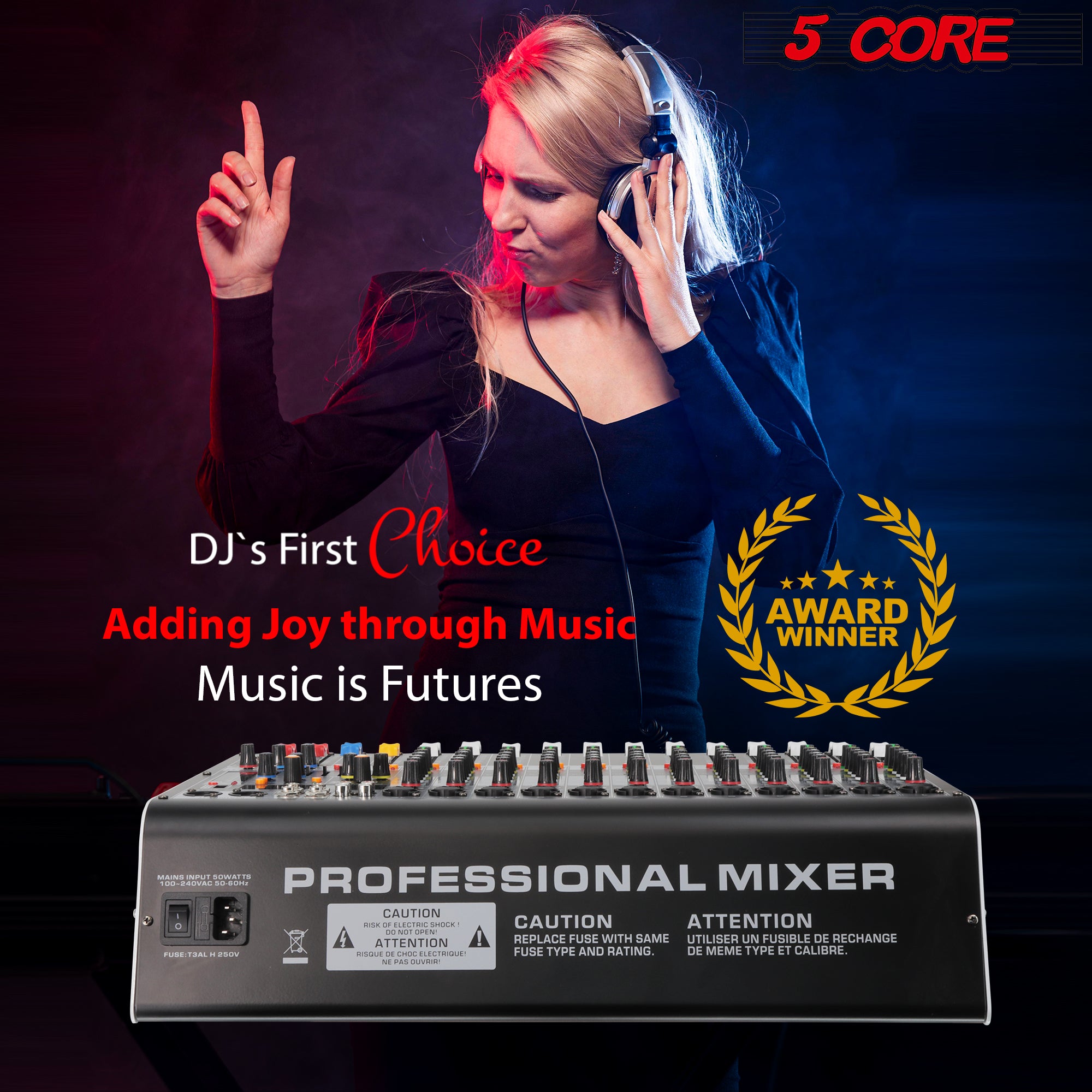 5 Core Audio Mixer 12 Channel DJ Equipment Digital Sound Board Karaoke XLR Mixers Professional Bluetooth USB Interface w Effects for Recording Music Studio PC Podcast Instrument Consola DJ - MX 12CH L