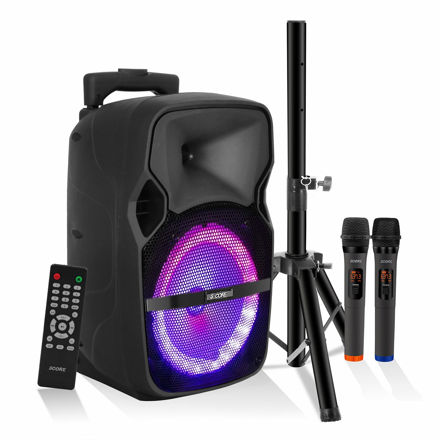 5Core Party Speaker Portable PA System 2 Wireless Mic Bluetooth Loud Big Powered DJ Karaoke Machine