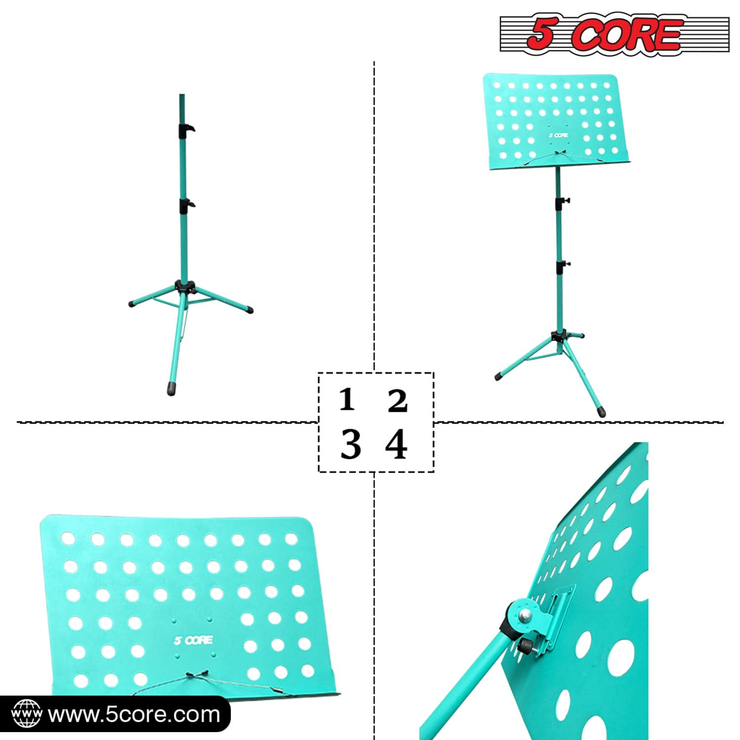 5Core Music Stand For Sheet Music Portable Tripod Adjustable Folding Note Holder