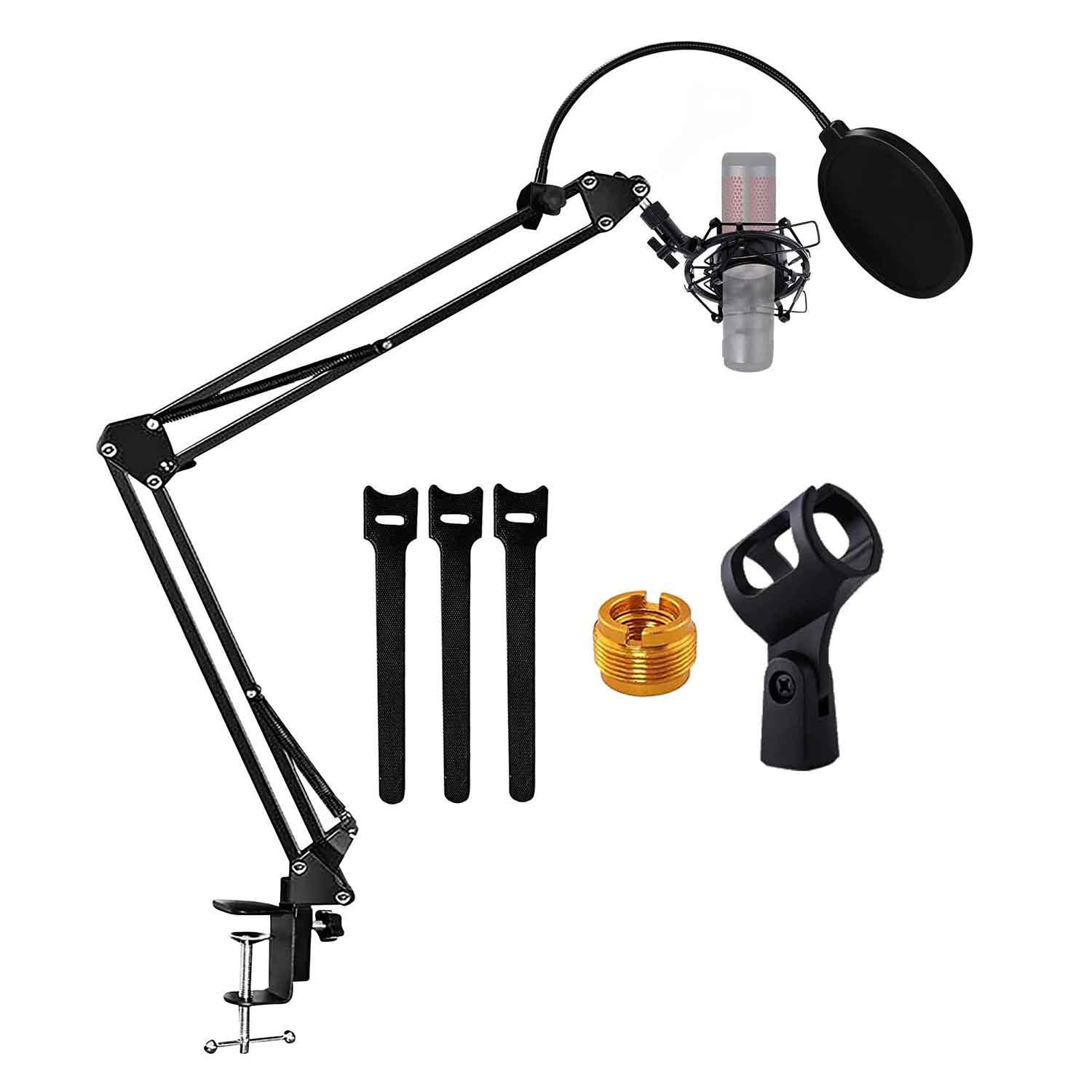 5 Core Podcast Equipment Bundle w Adjustable Suspension Boom Scissor Arm 3/8"to 5/8" Screw Adapter Shock Mount Dual Layer Pop Filter Cable Ties for Recording, Gaming, Singing, YouTube - ARM SET 16