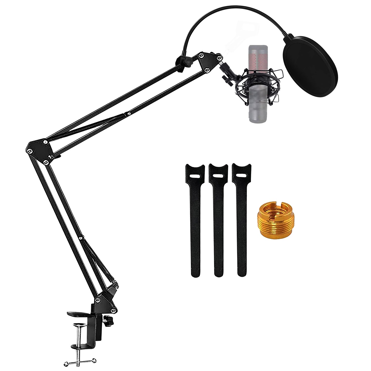 5 Core Podcast Equipment Bundle w Adjustable Suspension Boom Scissor Arm 3/8"to 5/8" Screw Adapter Shock Mount Pop Filter Cable Ties for - ARM SET 21
