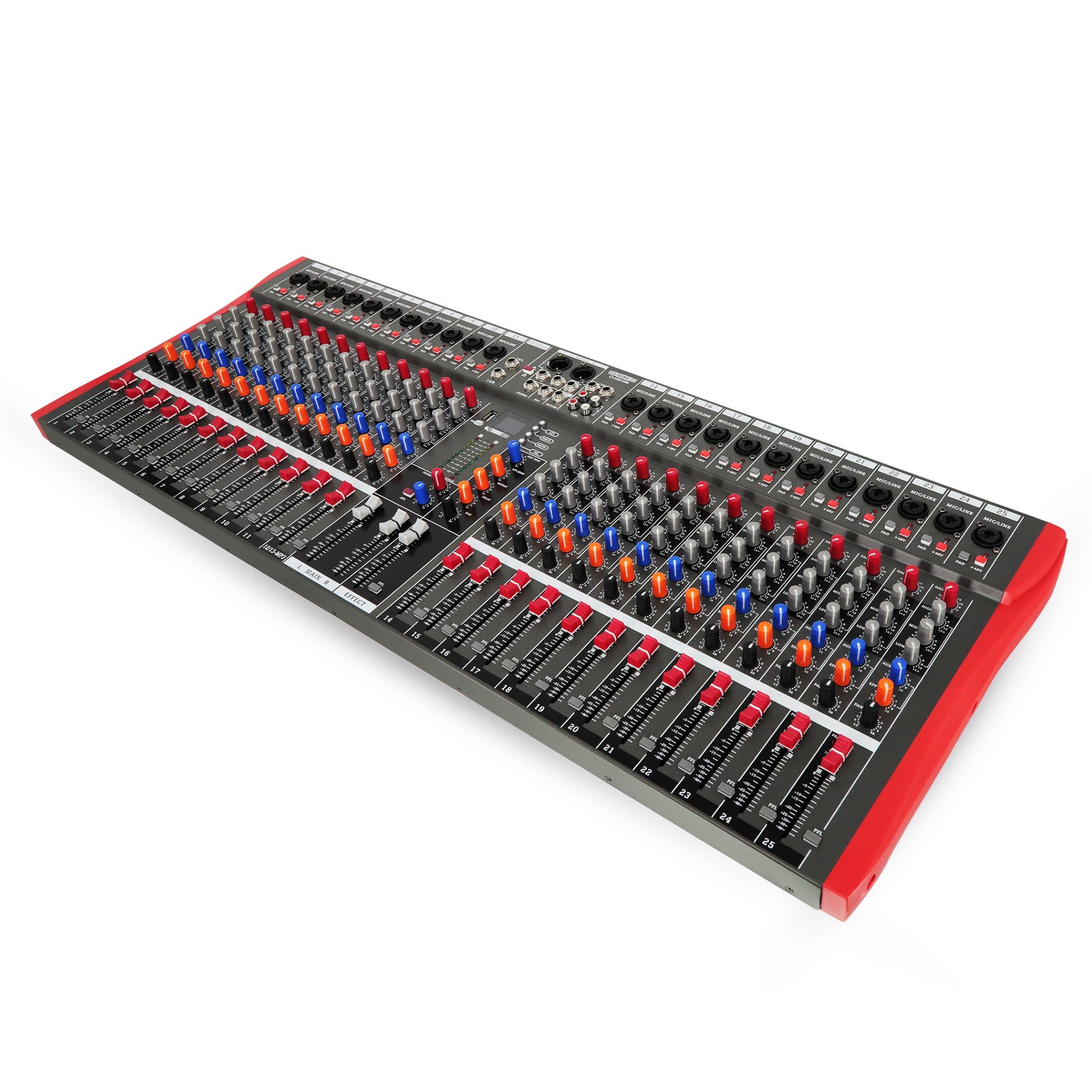 24-channel audio mixer designed for professional sound control and mixing.