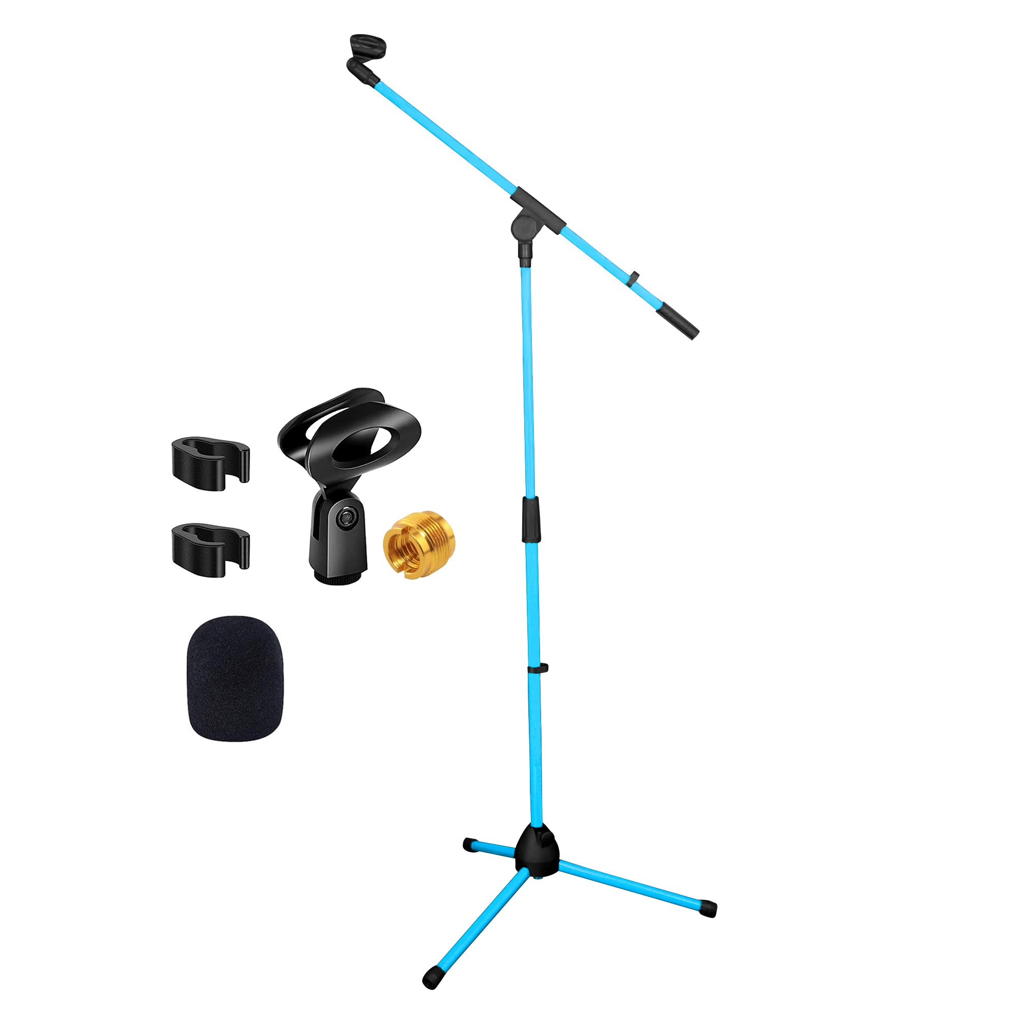 5 Core Mic Stand Sky Blue 1 Piece Collapsible Height Adjustable Up to 6ft Metal Microphone Tripod Stand w Boom Arm Para Microfono for Singing Karaoke Speech Stage Recording - MS 080 SKY BLU