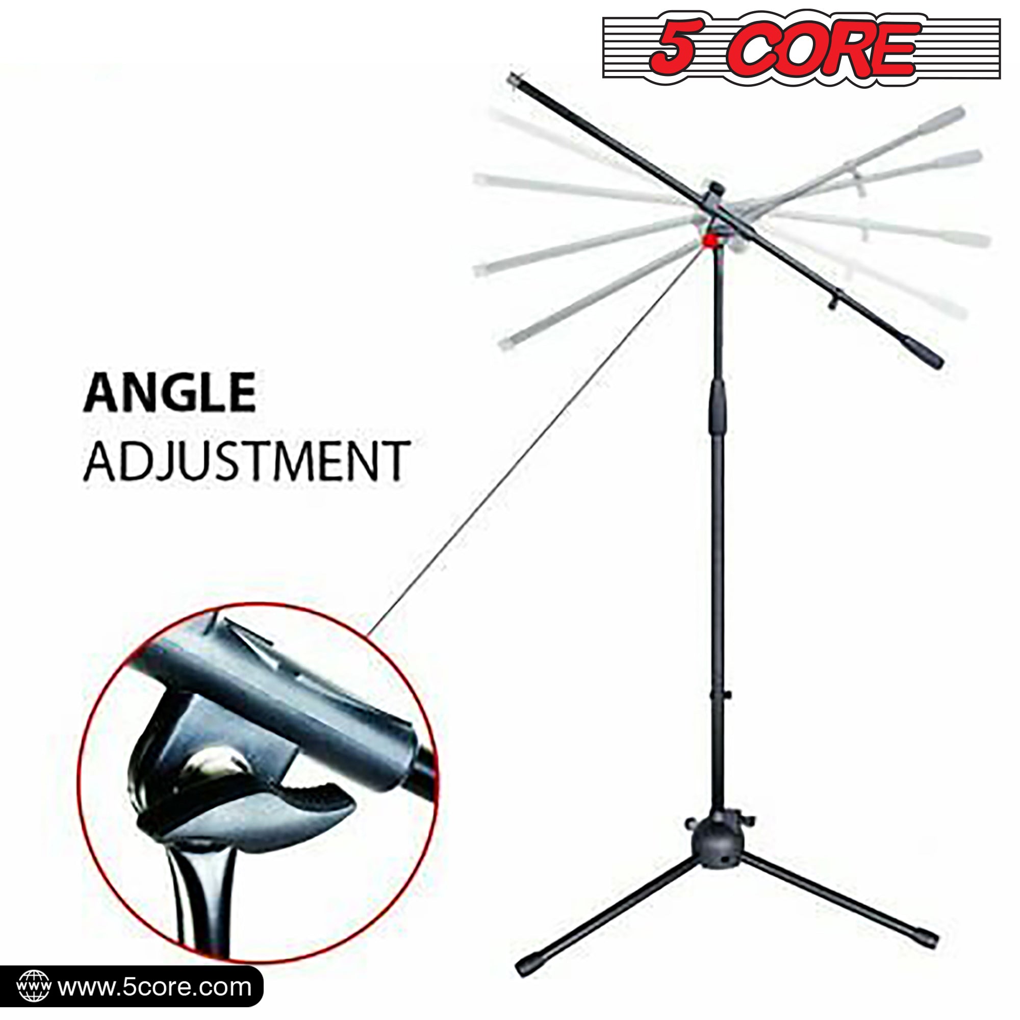 5 Core Tripod Mic Stand Premium Vocal Dynamic Cardioid Mic Combo Height Adjustable Stand W Telescoping Boom Arm Secure Tension Lock -MS 080 +ND58