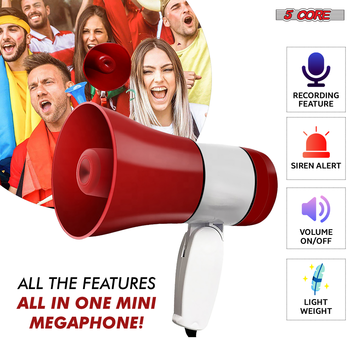 Compact in size but delivers a loud impact – this powerful megaphone ensures your voice is heard clearly.