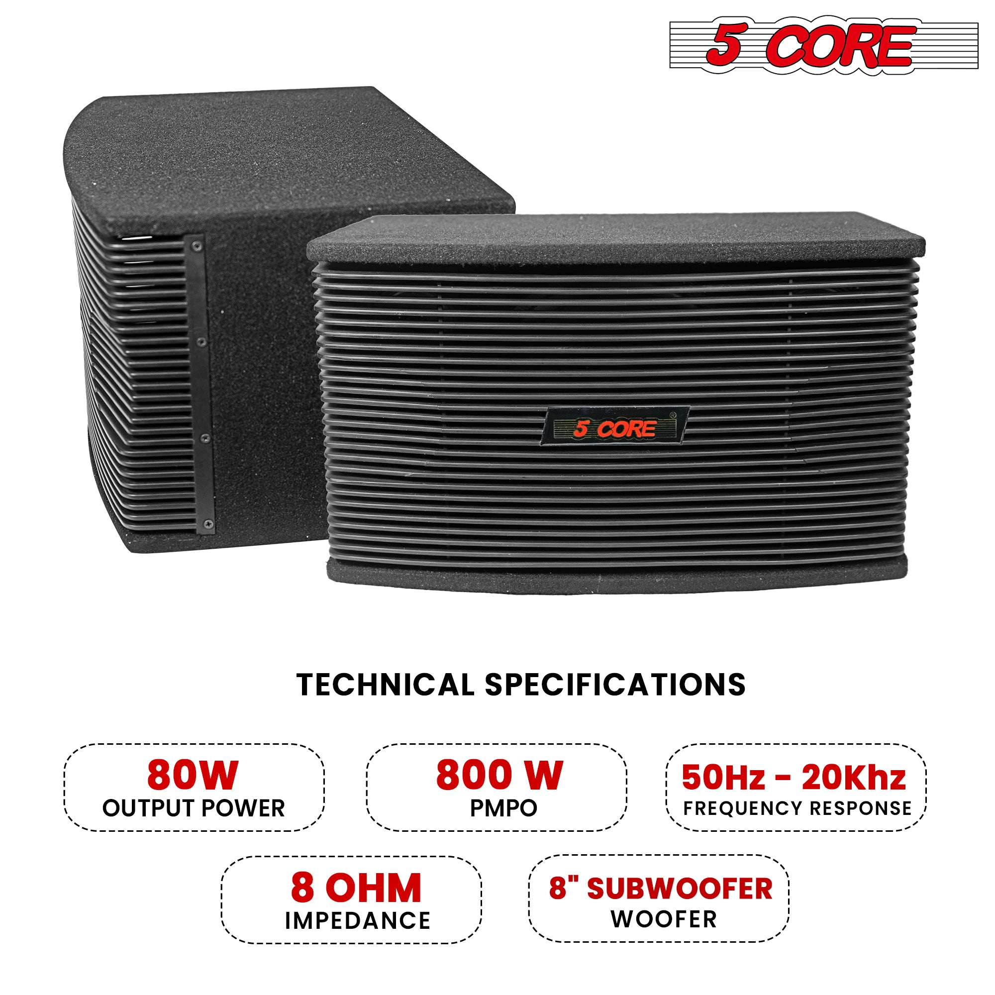 5 Core DJ speakers 8" PA Speaker System 80W RMS PA System Tough ABS Cabinet Speakon Connection 8 Ohm Portable Sound System w Subwoofer -Ventilo 890
