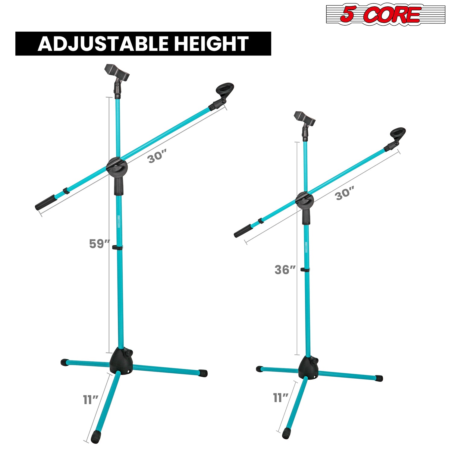 5 Core Mic Stand Collapsible Height Adjustable 31 to 59” Dual Metal Microphone Tripod Stand w Boom Arm Stand Para Microfono for Singing, Karaoke, Stage and Outdoor Activities 2Pc Sky Blue - MS DBL G SKY BLU 2pcs