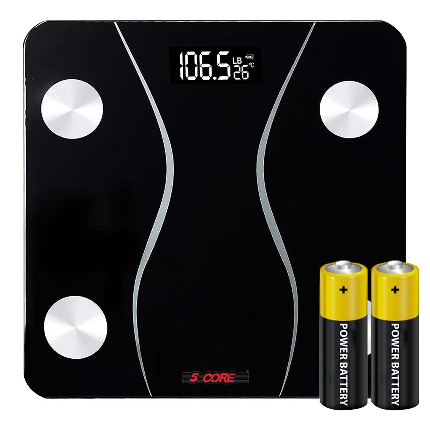 5 Core Smart Weight Scale Body Weight Digital Bathroom Scale BMI Weighing Body Fat Scale Monitor Health Analyzer 400 lbs Capacity - BS 01 B BLK