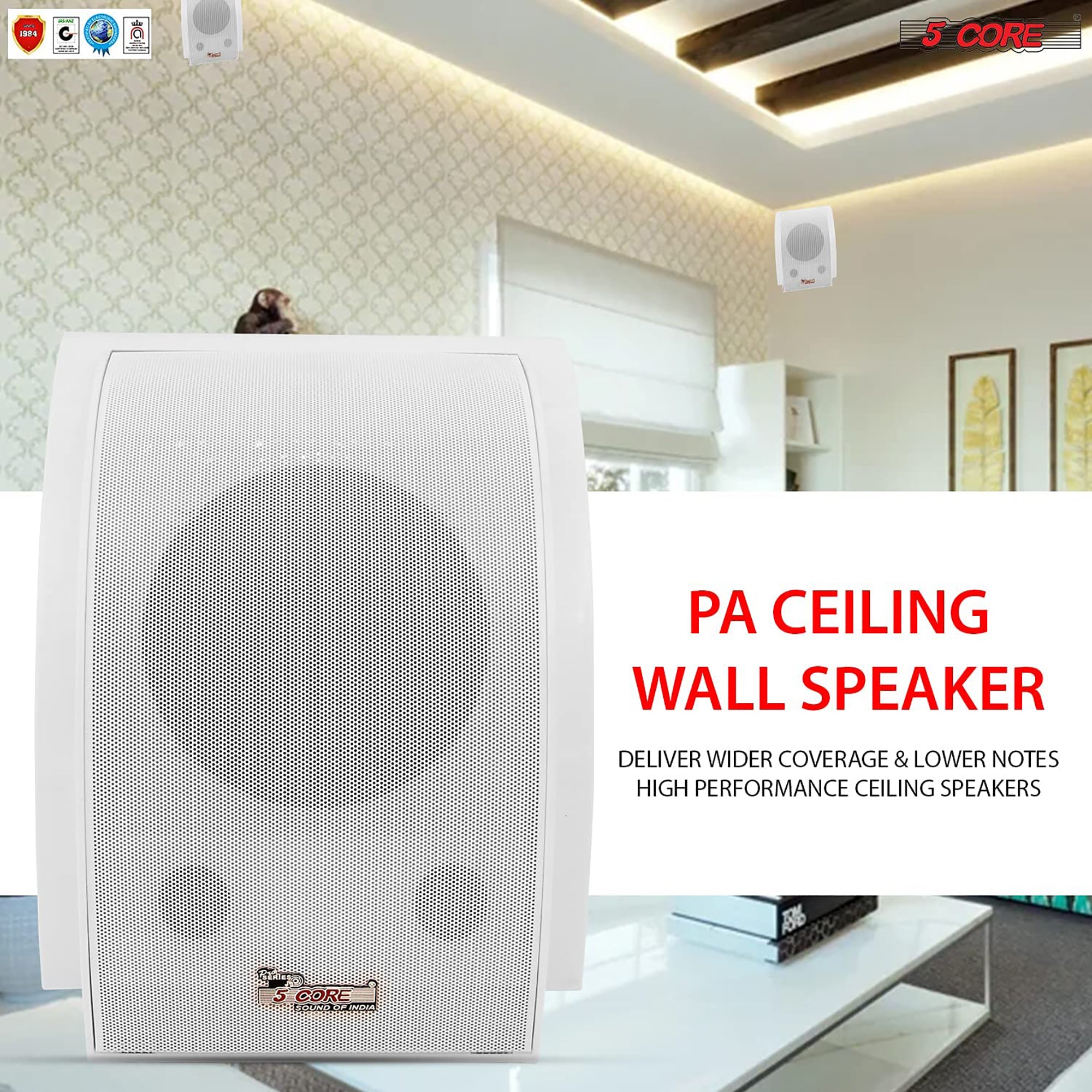 5 Core Wall Speaker 80W Max Power Indoor Outdoor Speakers White High Performance All Weather Wall Mount PA Speaker Wired Entertainment System for Patio Room Garage Restaurant Office - WS-11 5 2PCS
