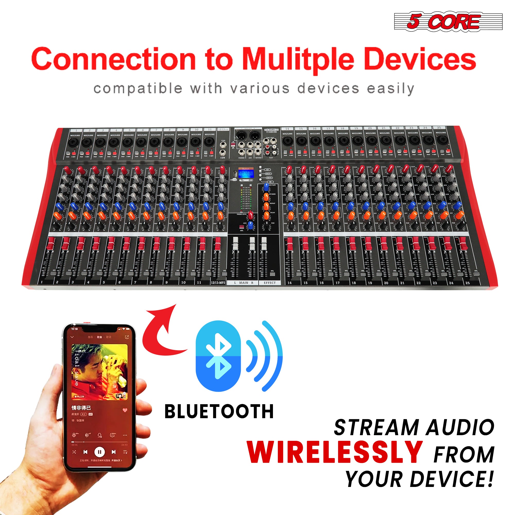 Versatile DJ controller with Bluetooth and USB connectivity for seamless integration.