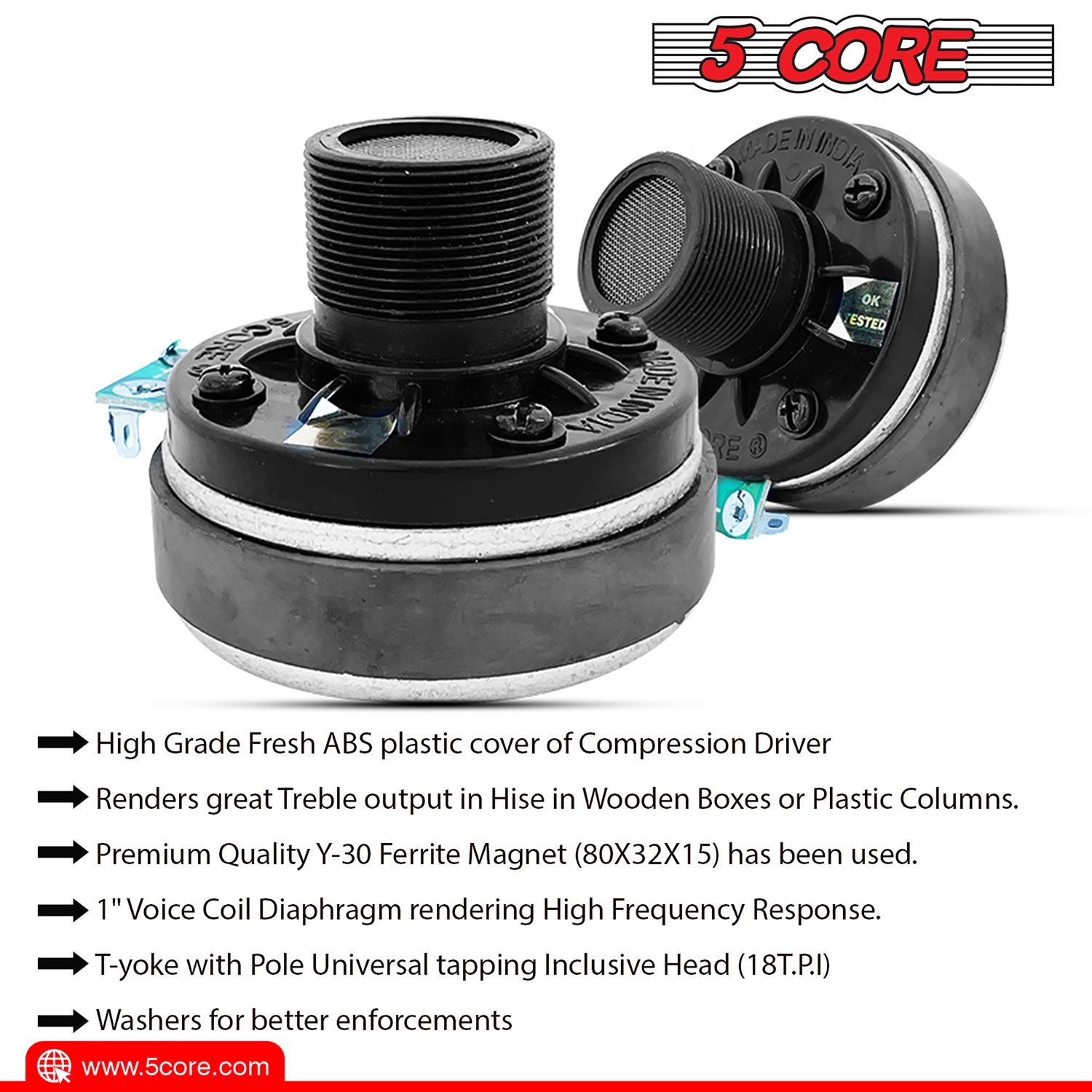5Core PA Horn Speaker  200W Peak Power Tweeter Diaphragm w Weatherproof 4X10 Inch Screw-On Horn