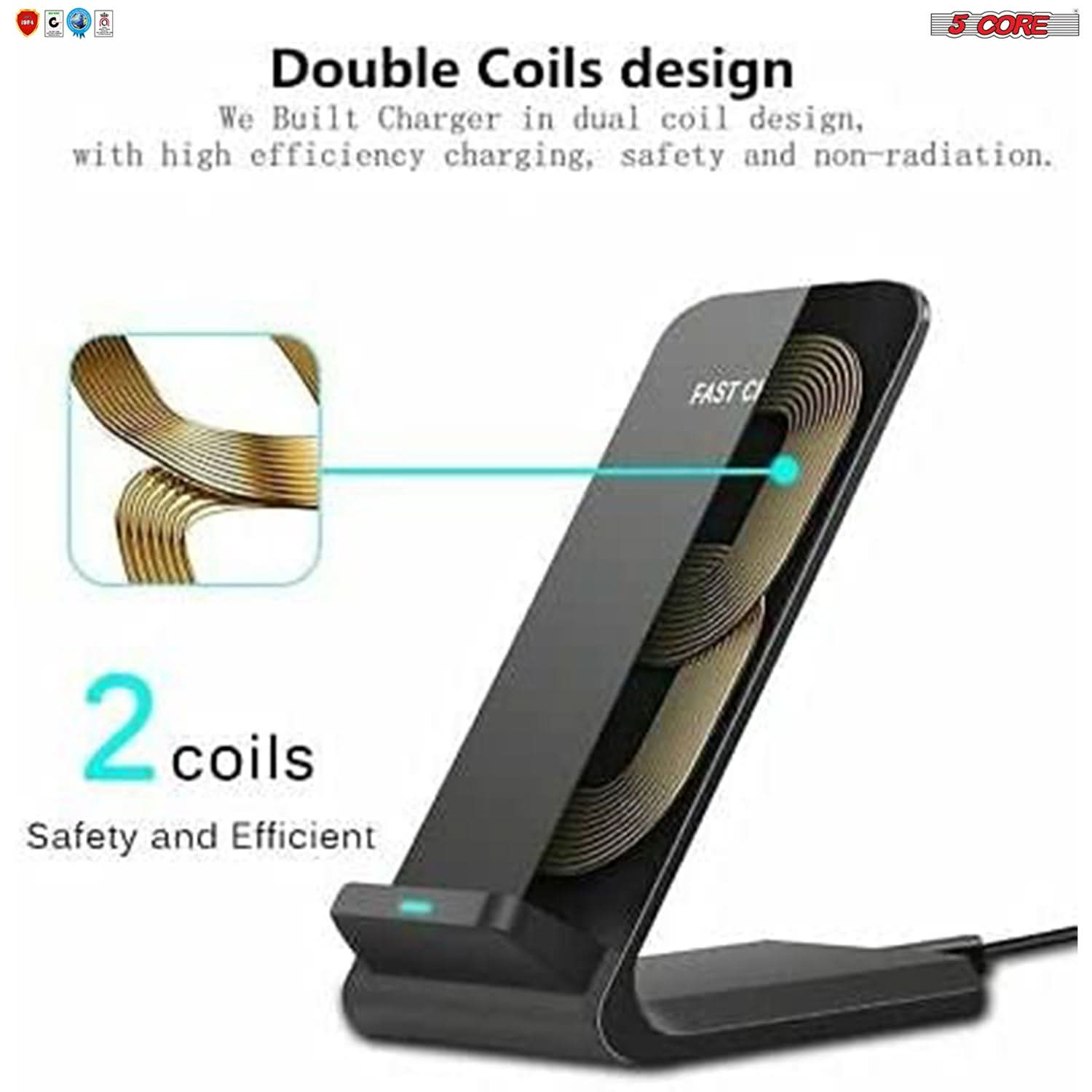 5Core Fast Wireless Charger Phone Qi Certified 10W Cellphone Charging Stand Dock