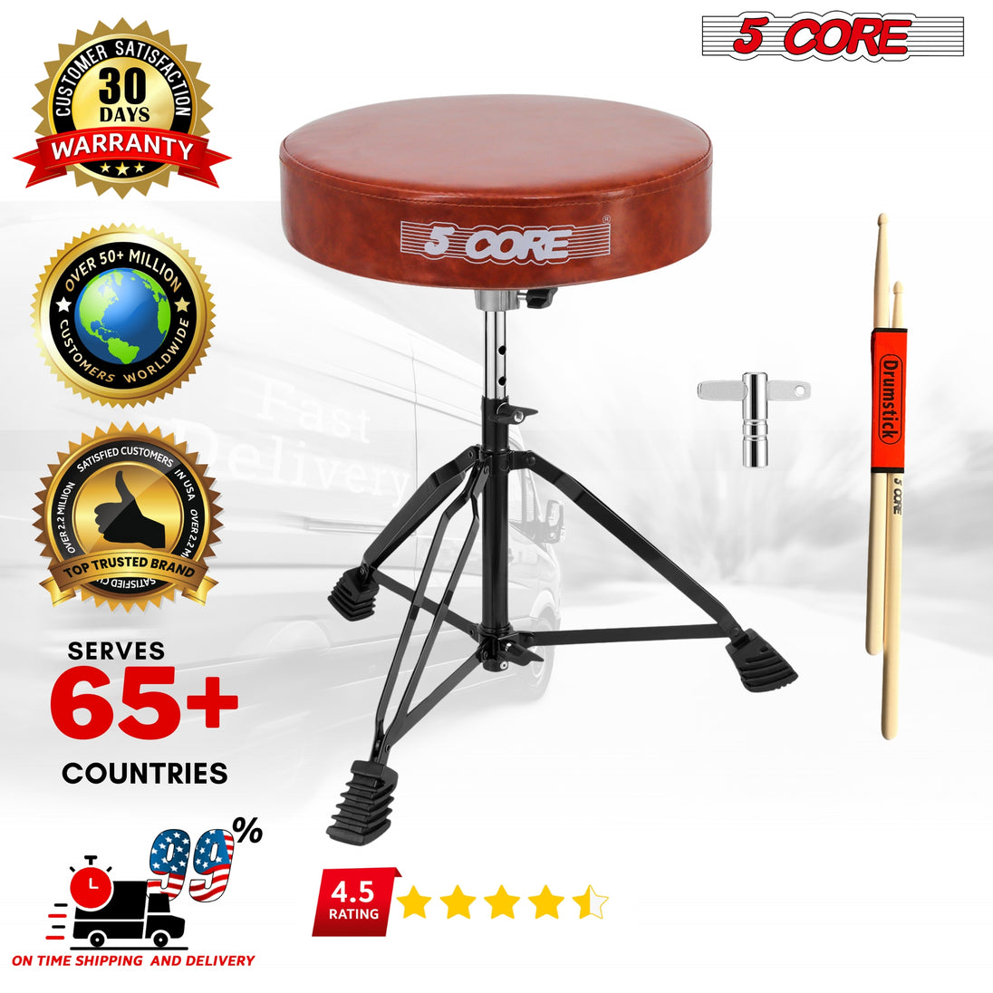 Best drum chair with a heavy-duty build, cross-hair like structure, and adjustable height for extended playing sessions.