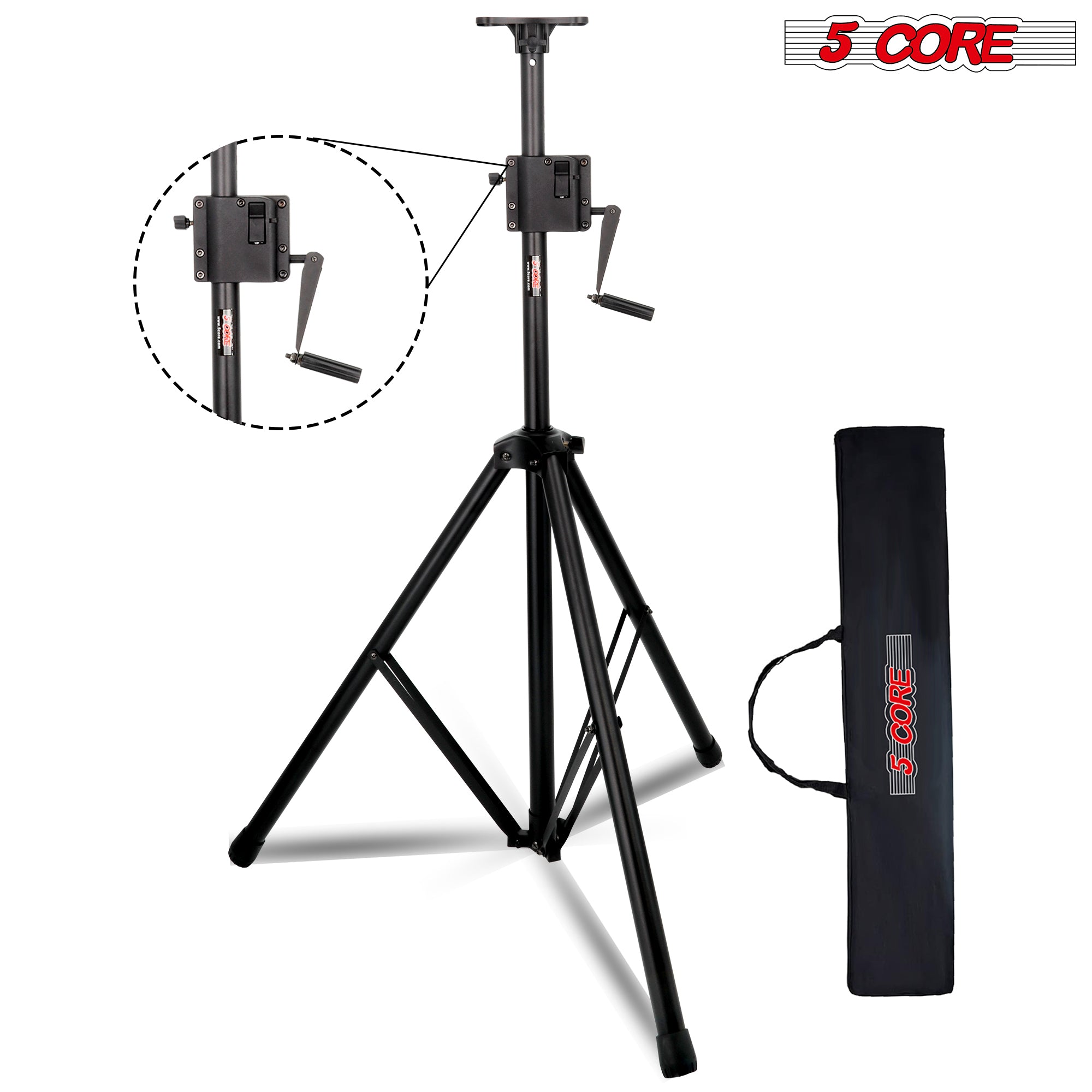 5 Core Crank Up Speaker Stand Height Adjustable 6ft-10 Inches Max Heavy Duty for Stage Light DJ monitor Holder 185LB Load Capacity w/ Safety Switch + Aluminum Mount + Carry Bag Black - SS HD CRANK