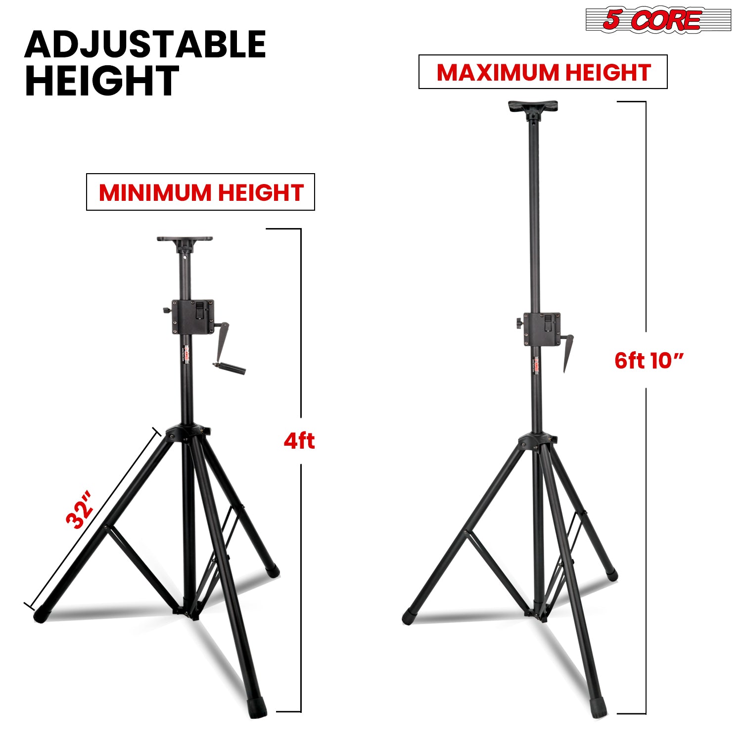 5 Core Crank Up Speaker Stand Height Adjustable 6ft-10 Inches Max Heavy Duty for Stage Light DJ monitor Holder 185LB Load Capacity w/ Safety Switch + Aluminum Mount + Carry Bag Black - SS HD CRANK