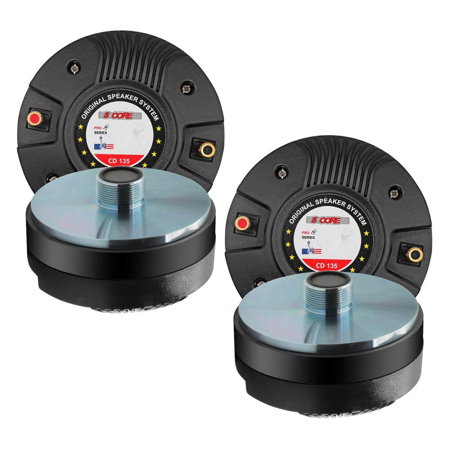 5 Core 2PCS Compression Driver 135W RMS 8 Ohm Titanium Horn Throat Tweeter Speaker 18 TPI Threading