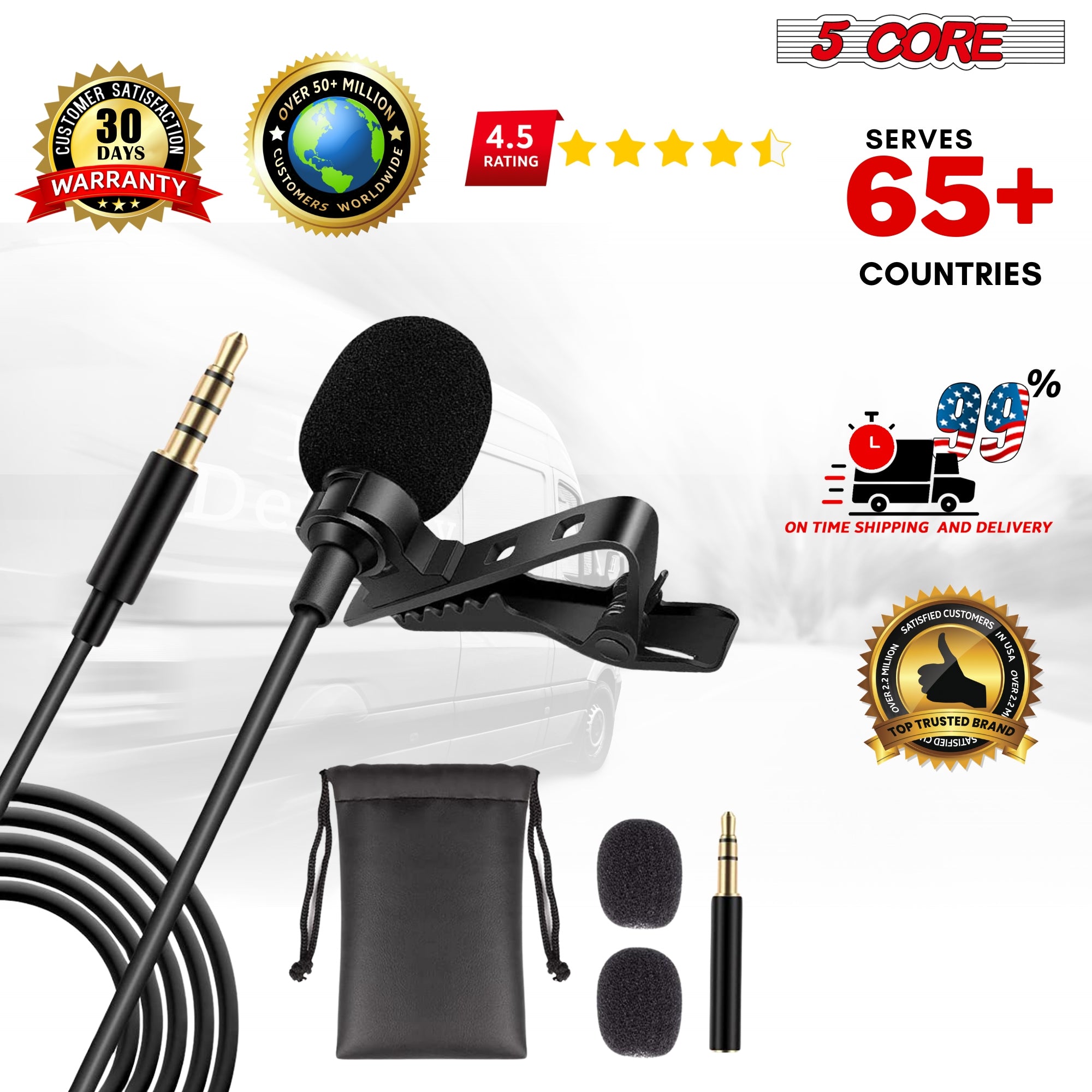 5Core Lavalier Microphone Clip On  Professional Grade 3.5mm Lapel Mic  Omnidirectional Lav Mic