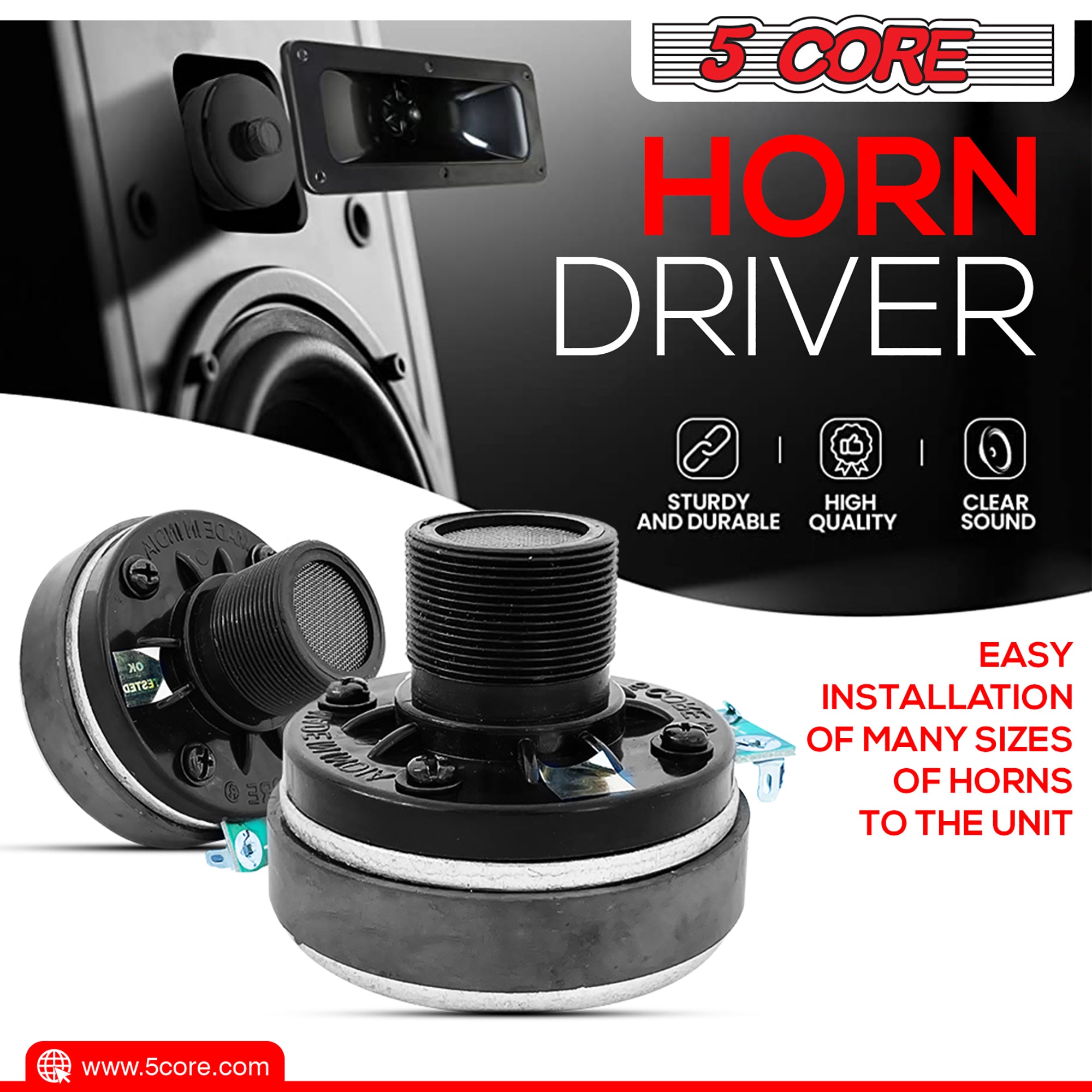 5 Core Horn Speaker Throat Screw On Tweeter Driver Horn 15x5 Inch Rectangle All Weather Directivity Speaker Horn Throat -HISE 15X5 1PC + 5C-D26
