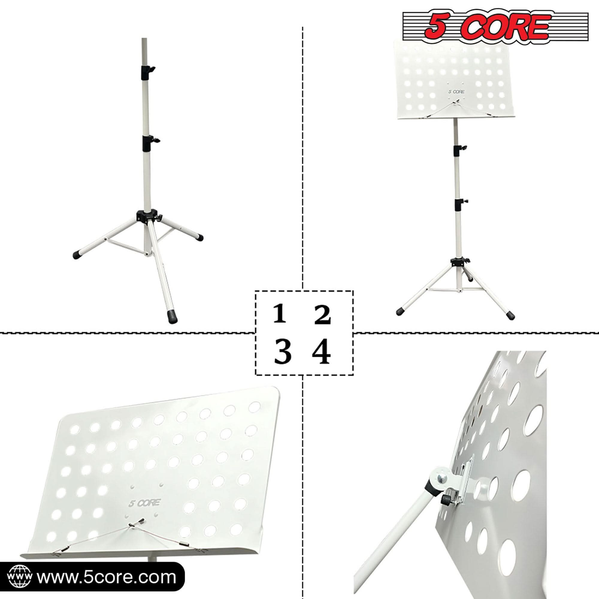 5Core Music Stand For Sheet Music Portable Tripod Adjustable Folding Note Holder WHITE