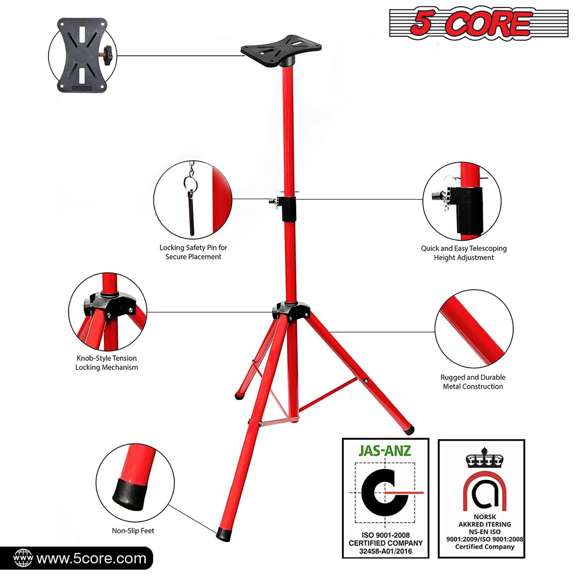 5Core Speaker Stand Tripod Tall Adjustable 72 Inch DJ Studio Monitor Stands Pole Mount