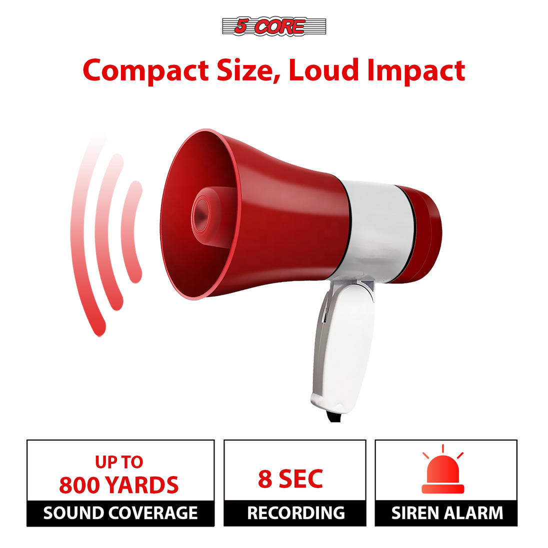 Compact in size but delivers a loud impact – this powerful megaphone ensures your voice is heard clearly.